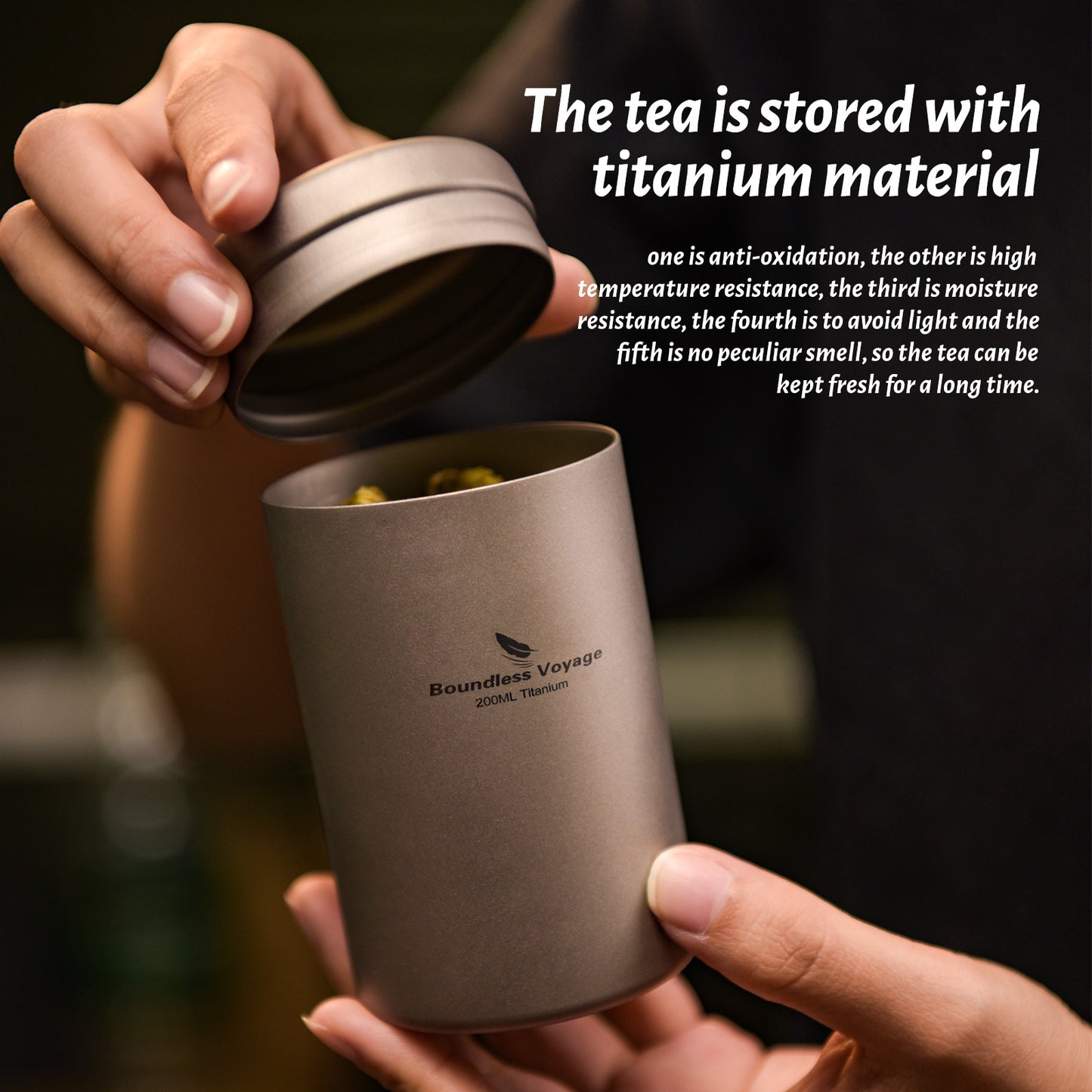Boundless Voyage 80ml Titanium Tea Caddy – Ultralight Portable Tea Canister for Loose Leaf Tea, Coffee, Spices, Sugar & Small Food Storage