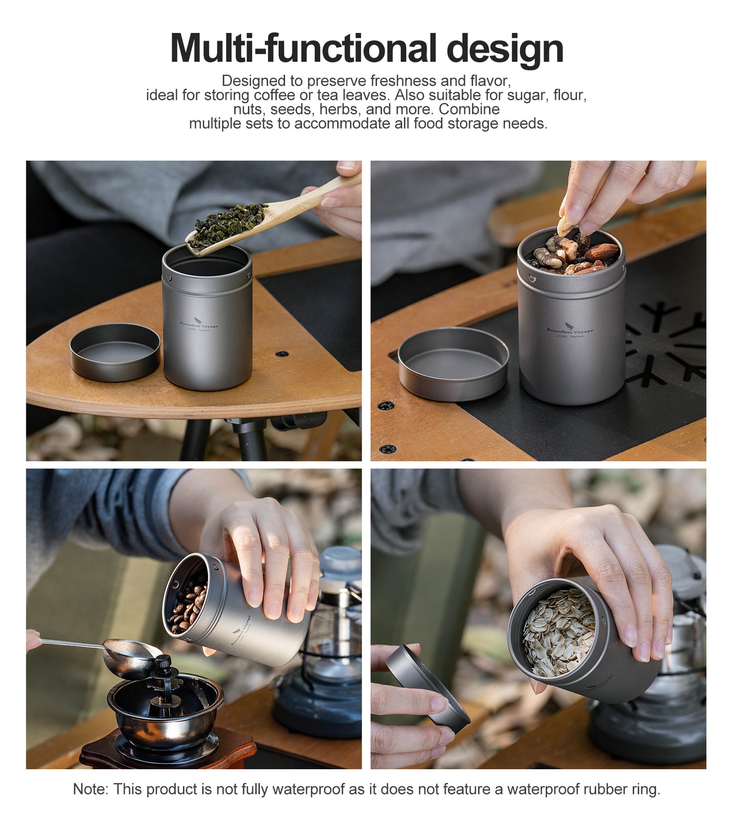 Boundless Voyage TA1 Titanium Tea Caddy Canister – Ultralight Portable Airtight Storage Container for Loose Tea, Coffee, Spices, Beans & Sugar