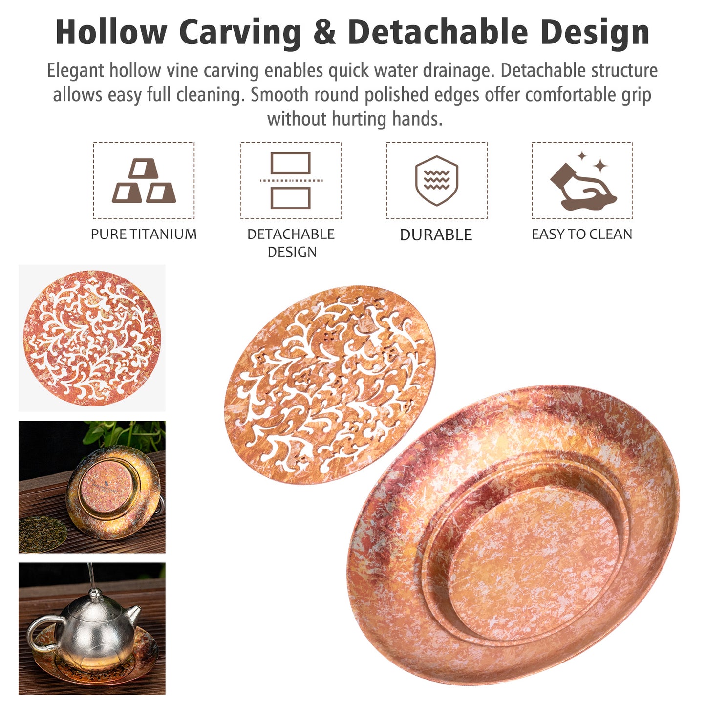 Boundless Voyage Titanium Tea Tray – Detachable Gongfu Tea Drain Tray with Water Storage for Home, Office & Travel