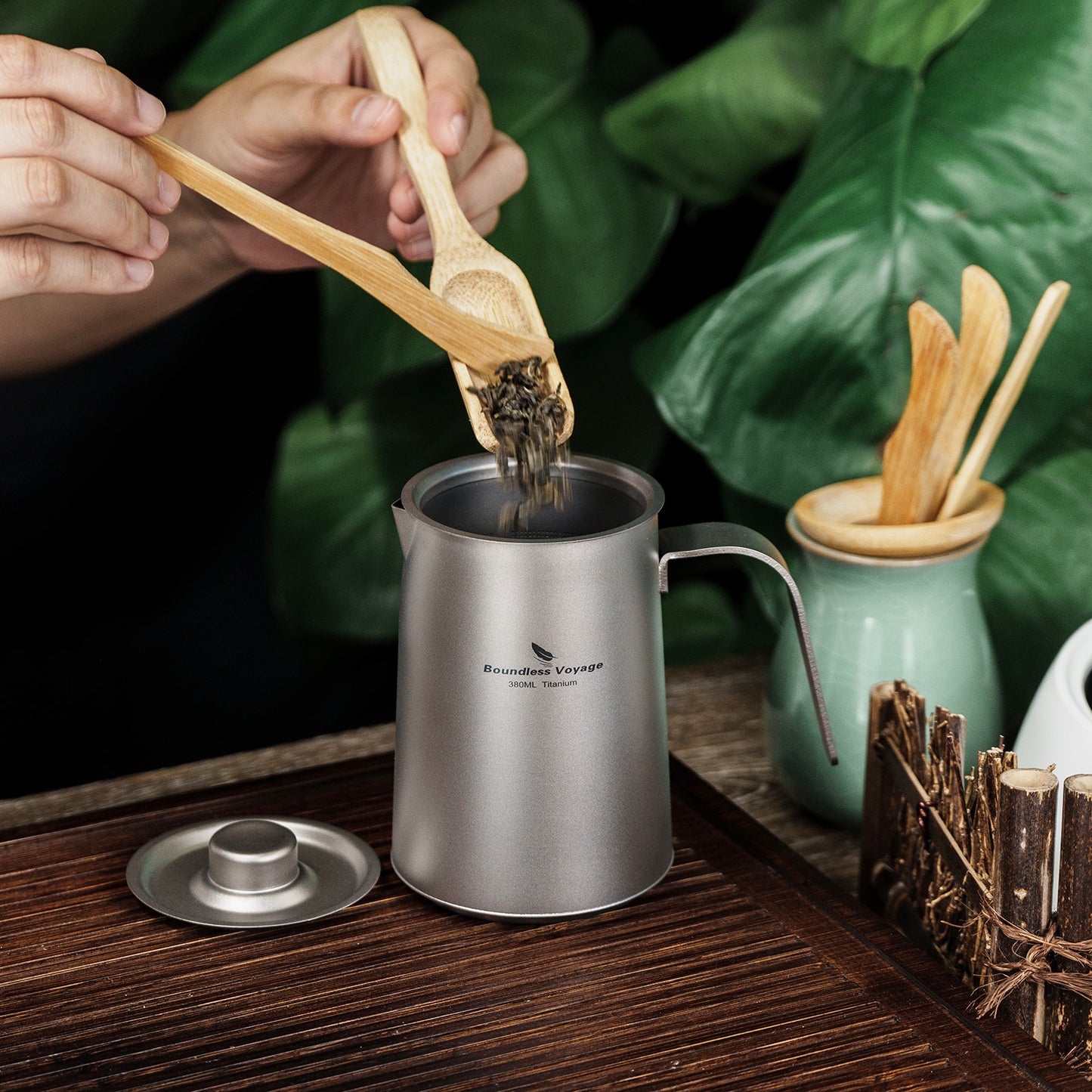 Boundless Voyage 380ml Ultralight Titanium Teapot | 136g Portable Coffee Kettle with Filter | Anti-Scald Handle for Camping & Hiking