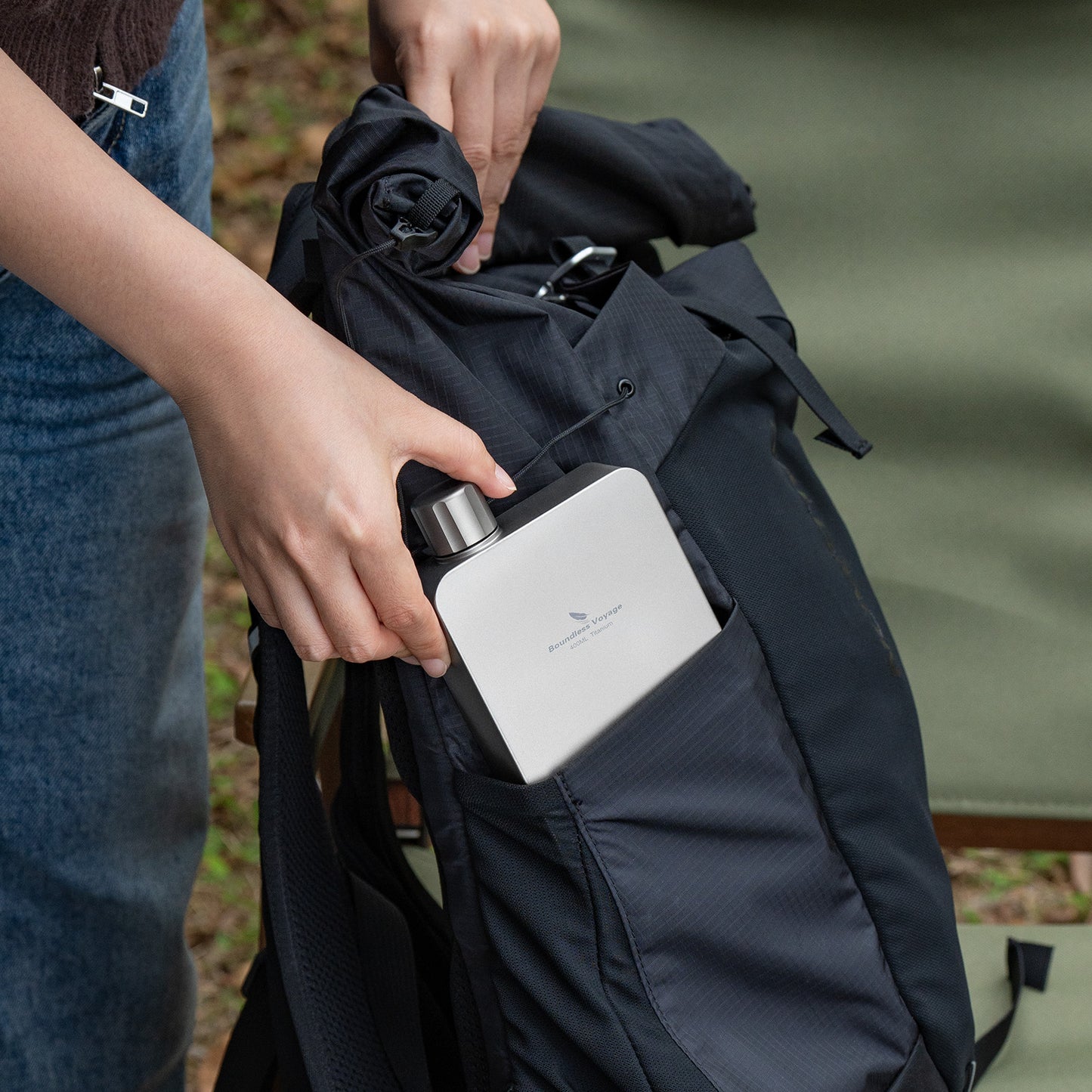 Boundless Voyage 400ml Titanium Flask – Ultra-Light Leakproof Metal Liquor Bottle with Funnel | Premium EDC Hip Flask for Camping, Travel & Gifts