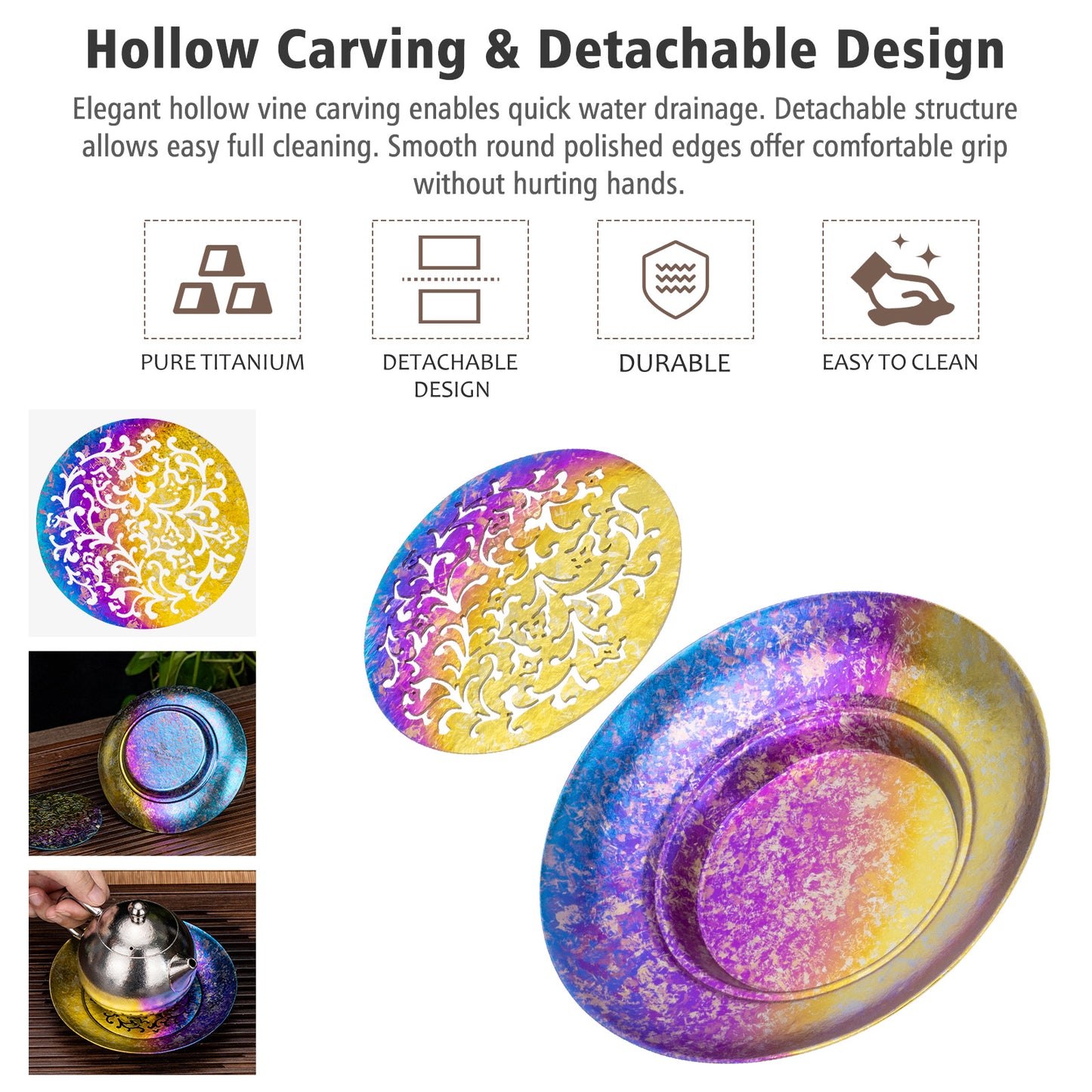 Boundless Voyage Titanium Tea Tray – Detachable Gongfu Tea Drain Tray with Water Storage for Home, Office & Travel