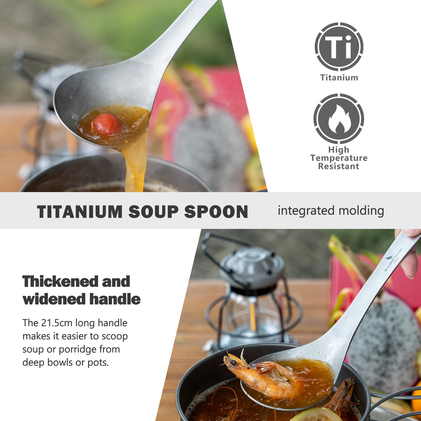 Boundless Voyage Titanium Serving Spoon 21.5cm – Large Ultralight Cooking Spoon for Camping, Outdoor Kitchen & Food Serving