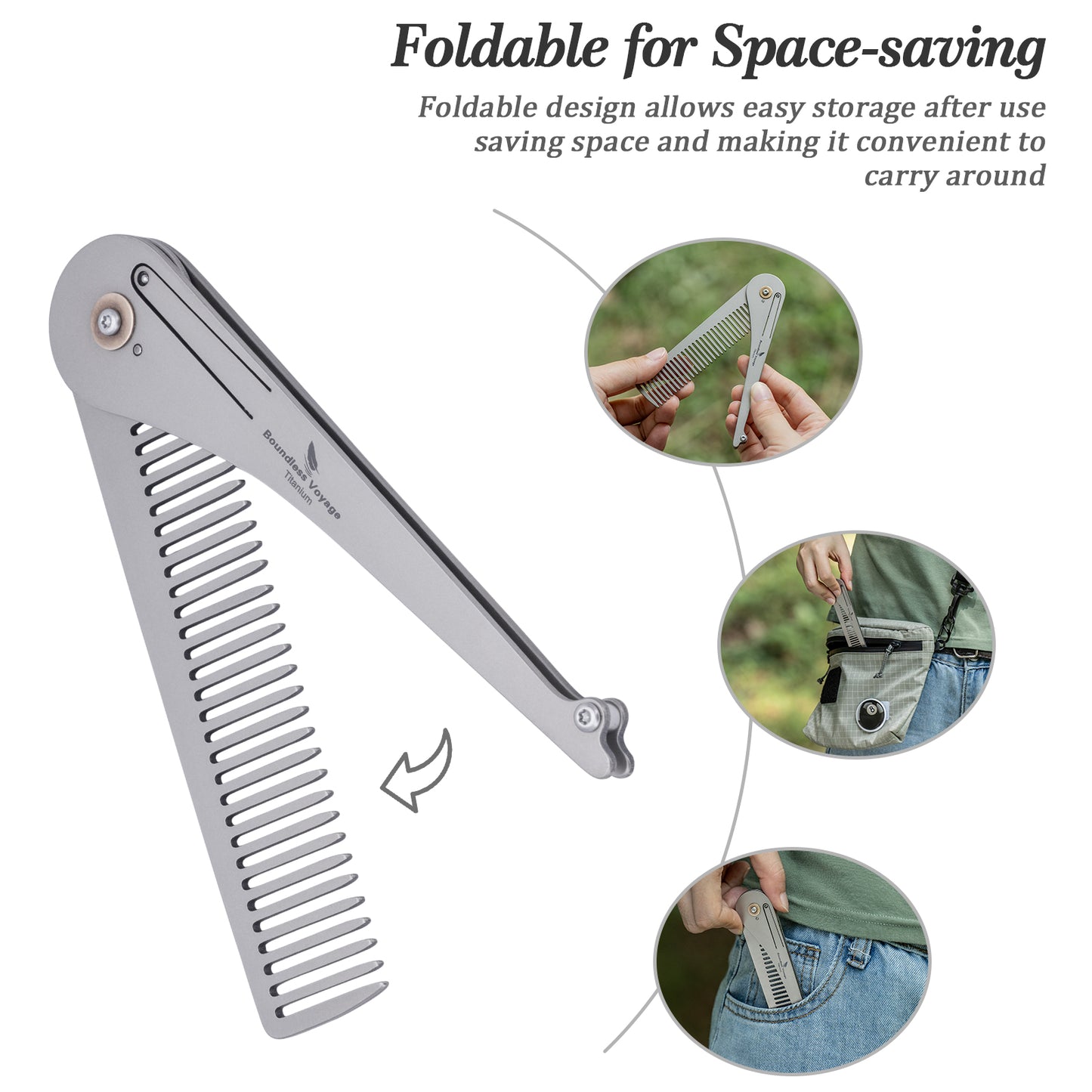 Boundless Voyage Titanium Foldable Comb – Portable EDC Pocket Comb for Travel, Camping & Everyday Grooming