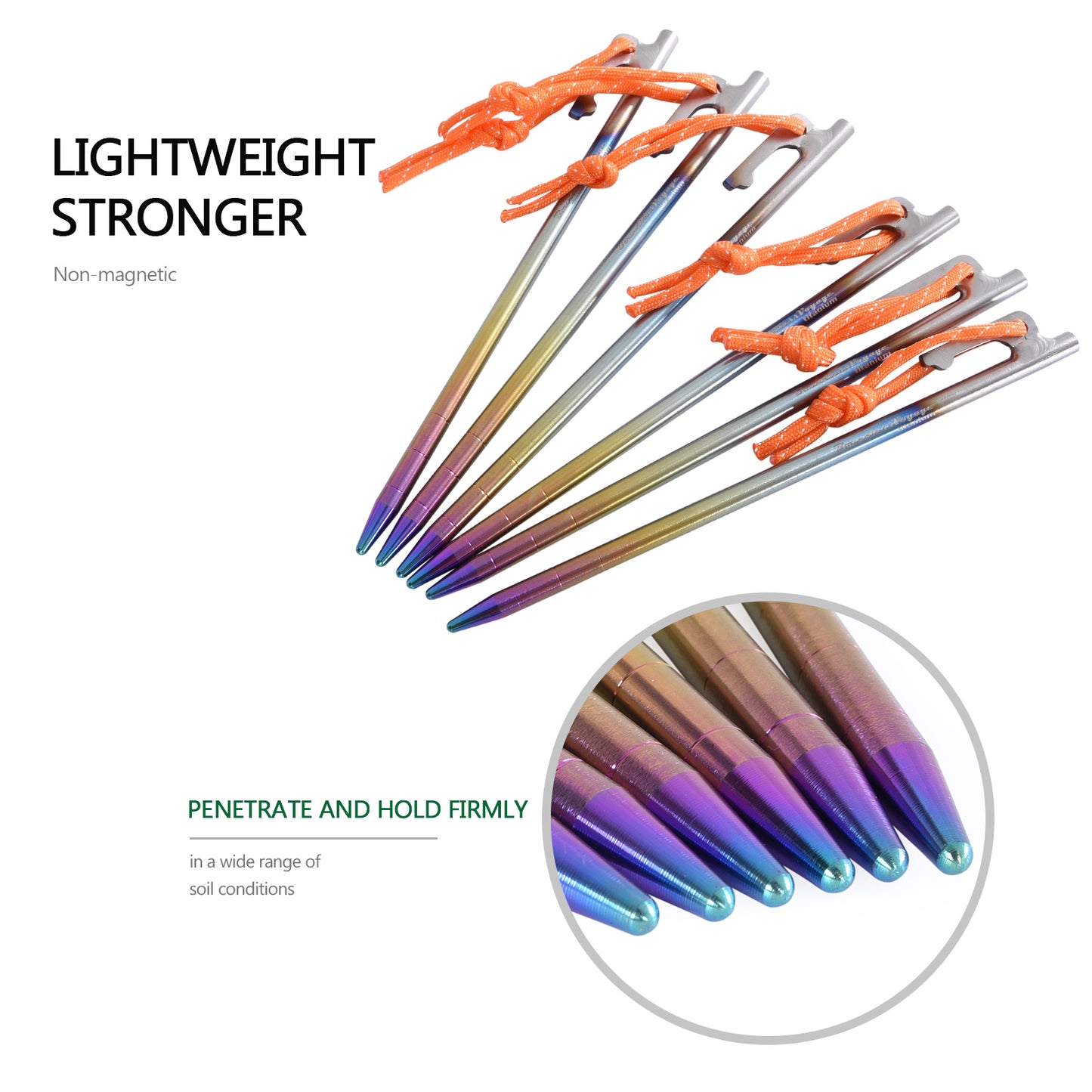 Boundless Voyage Colorful Titanium Alloy Tent Stakes – Ultralight Strong Camping Pegs (20cm / 24cm / 30cm / 35cm / 40cm)