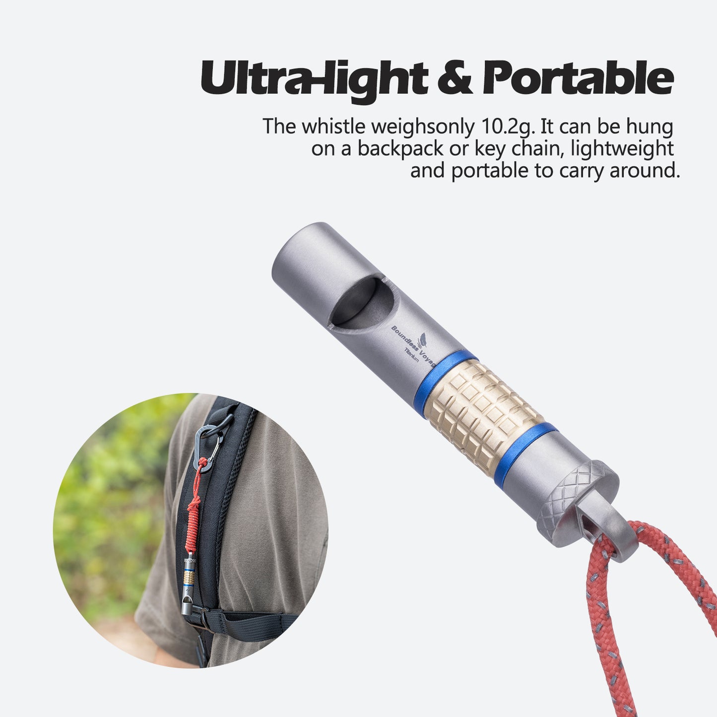 Boundless Voyage Titanium Whistle – Ultralight Emergency Safety Whistle with Lanyard for Camping, Hiking, Sports & Keychain EDC