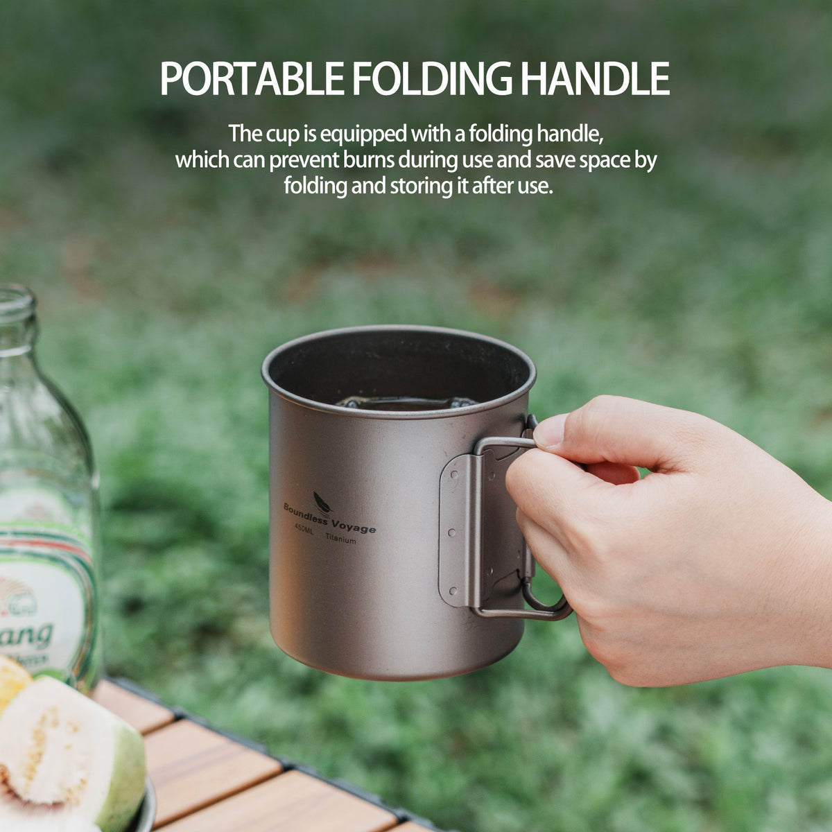 Boundless Voyage 450ml Titanium Cup with Lid – Ultralight Single-Wall Camping Coffee Mug & Small Cook Pot