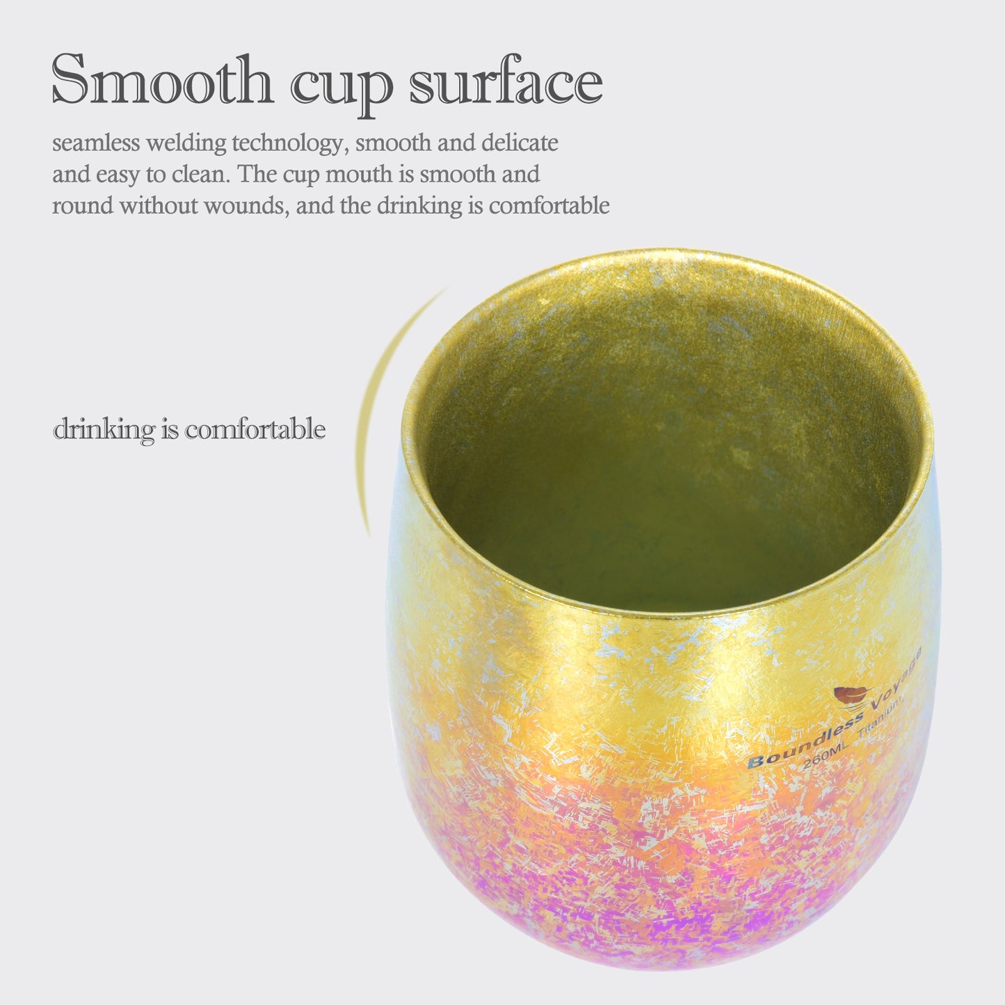 Boundless Voyage 260ml Double-Wall Titanium Cup – Colorful Insulated Mug with Ice Texture, Ultralight TA1 Titanium Coffee Tea Cup for Camping, Beer & Travel