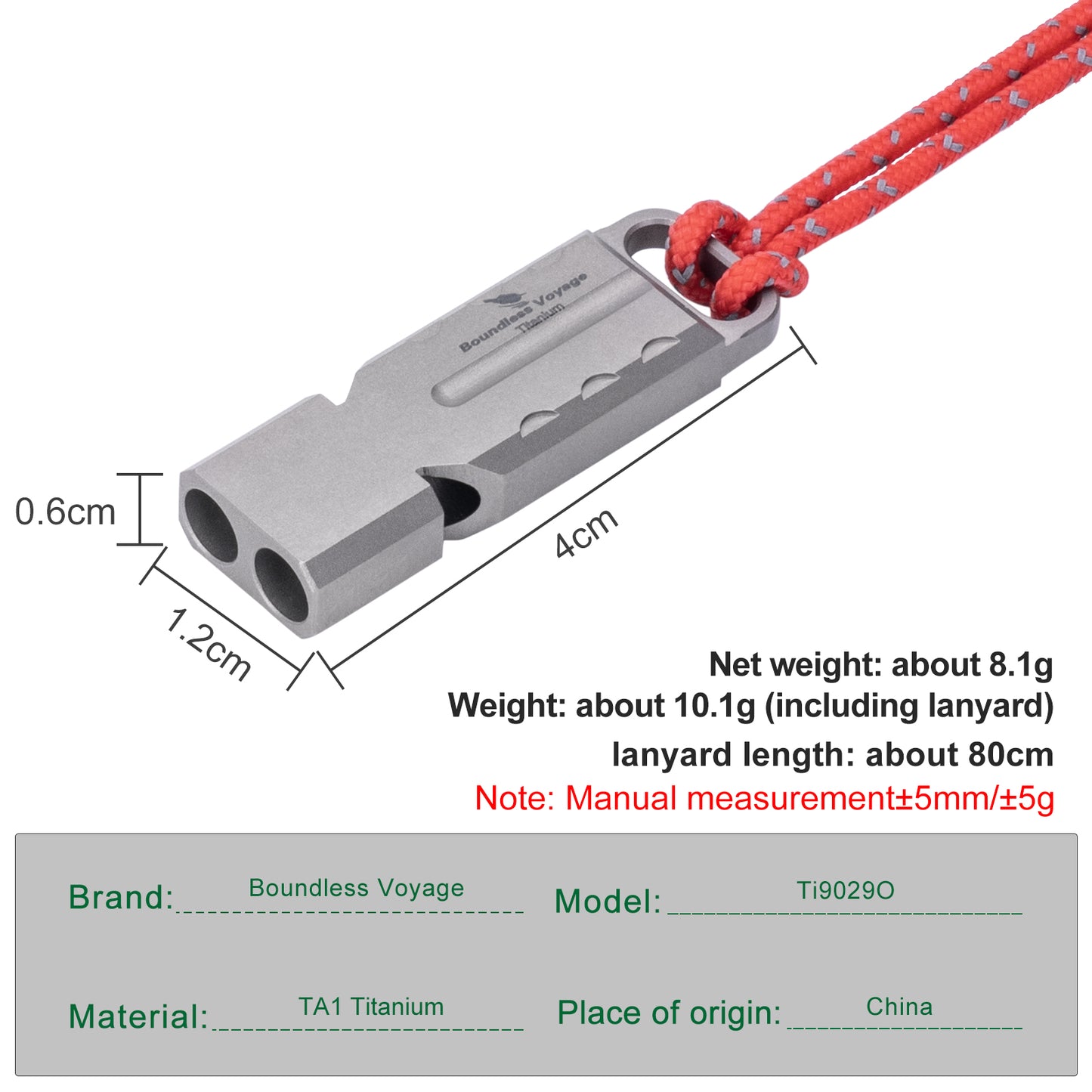 Boundless Voyage TA1 Titanium Dual Tube Survival Whistle – High Decibel Emergency Safety Whistle for Camping, Hiking, Backpacking & Outdoor Rescue