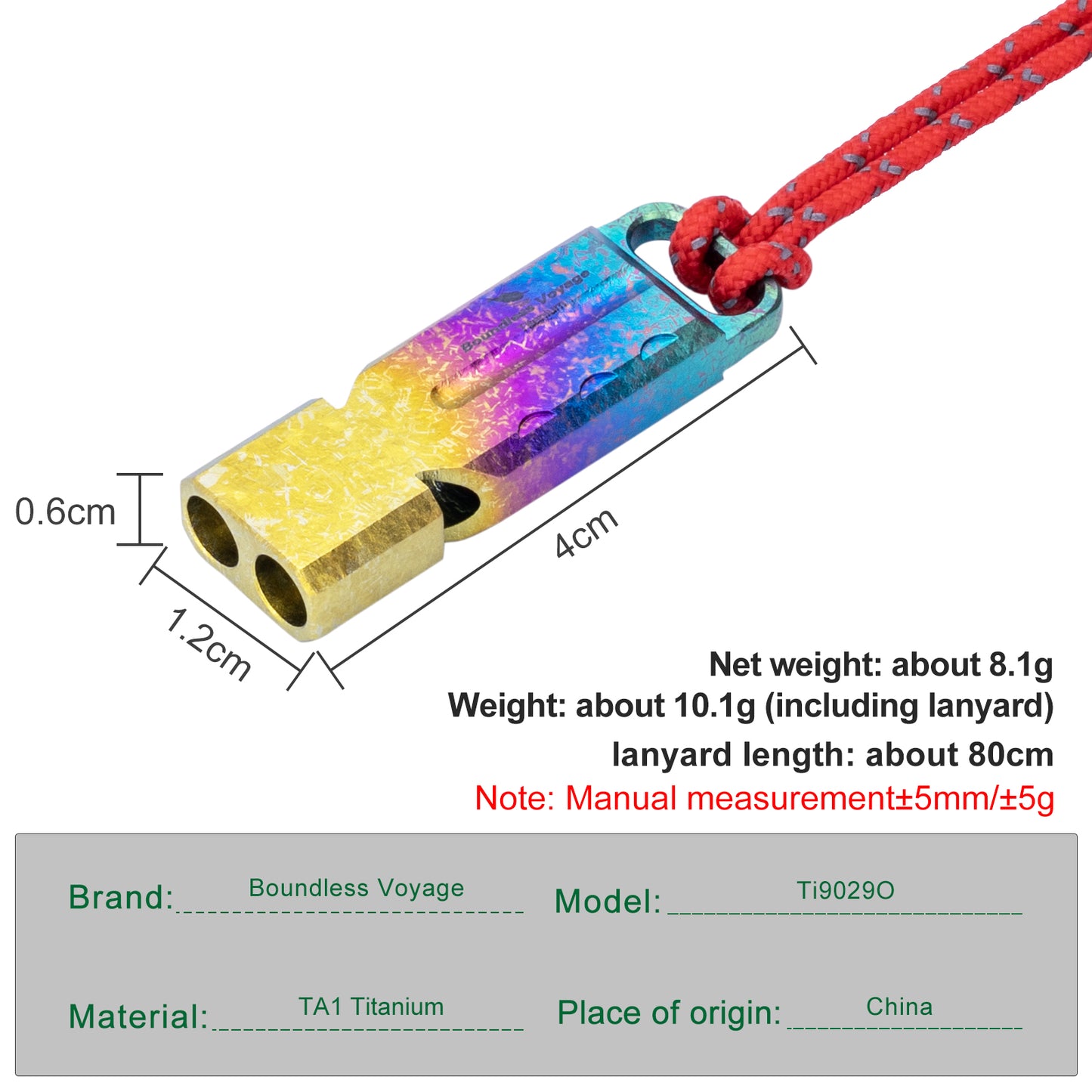 Boundless Voyage TA1 Titanium Dual Tube Survival Whistle – High Decibel Emergency Safety Whistle for Camping, Hiking, Backpacking & Outdoor Rescue