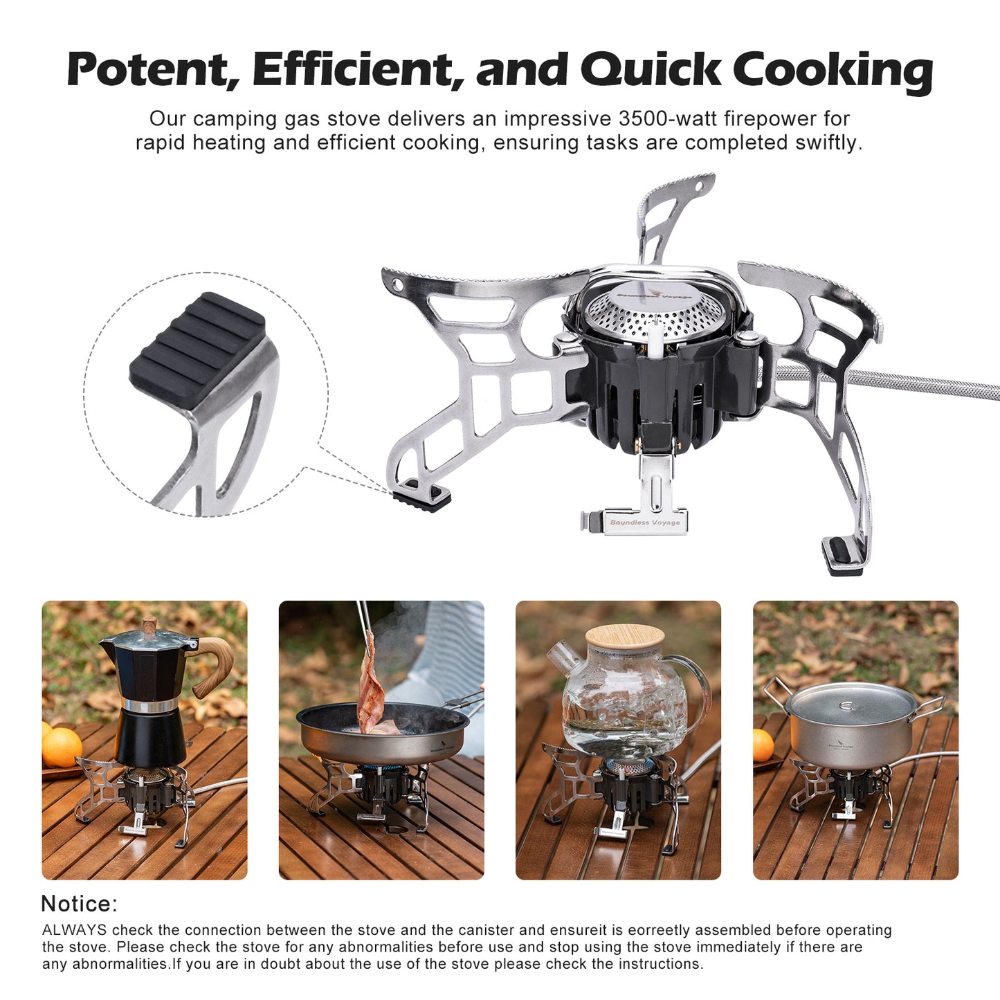 Boundless Voyage Portable Camping Stove BVS02 – 3500W High-Power Foldable Gas Stove, Compact & Stable Outdoor Cooking Burner