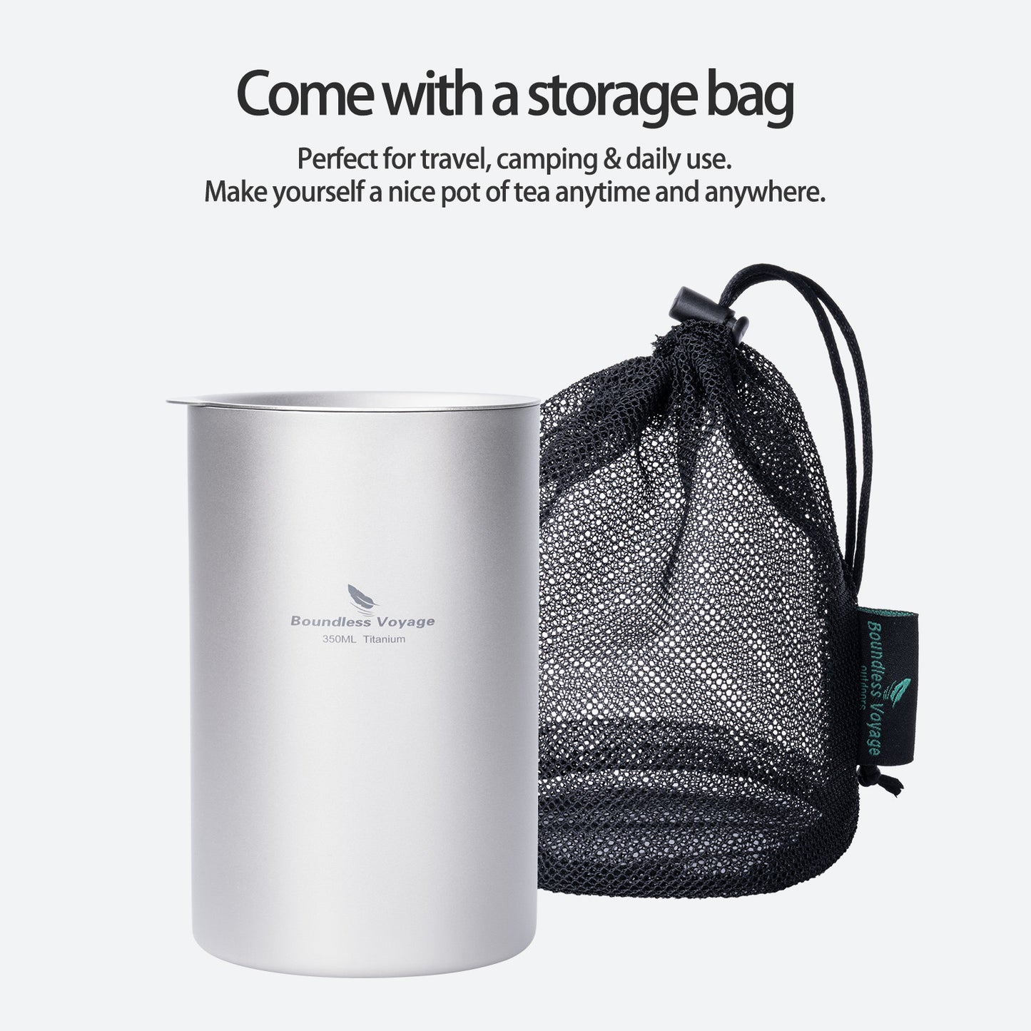 Boundless Voyage 180ml Double-Wall Titanium Cup – Insulated Ultralight Coffee Mug, Pure TA1 Titanium Camping Cup with Carry Bag for Travel & Outdoor Use