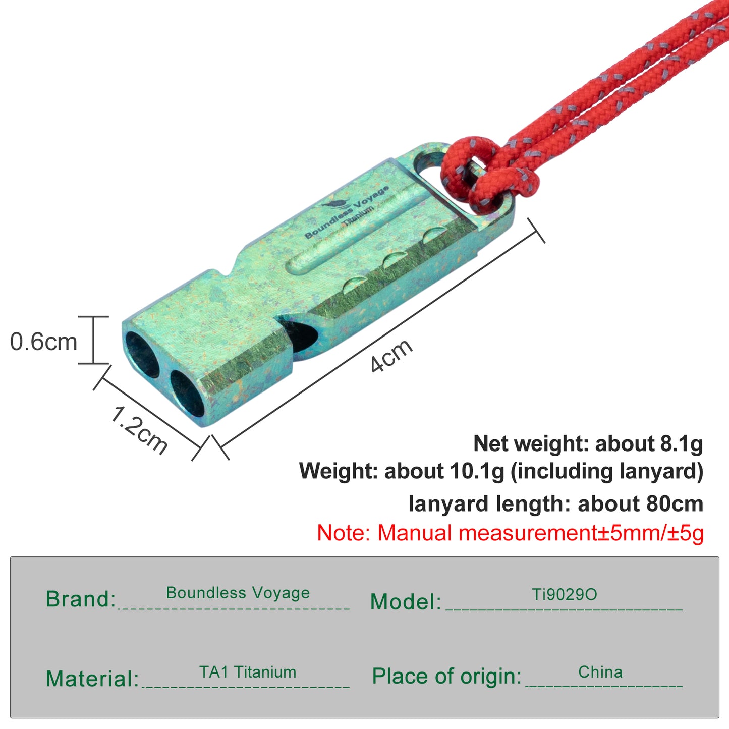Boundless Voyage TA1 Titanium Dual Tube Survival Whistle – High Decibel Emergency Safety Whistle for Camping, Hiking, Backpacking & Outdoor Rescue