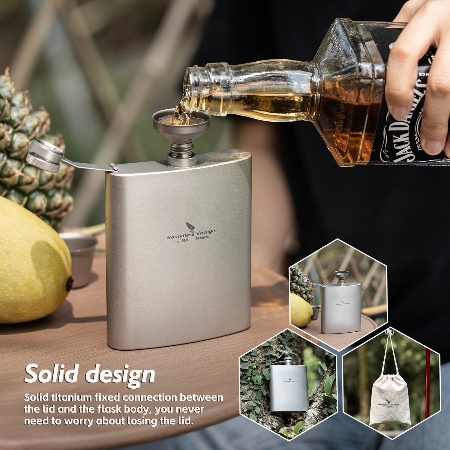 Boundless Voyage Titanium Hip Flask Mini Cup Set Outdoor Camping Hiking Climbing Pocket Whiskey Flagon Wine Bottle Mug 7oz/200ml