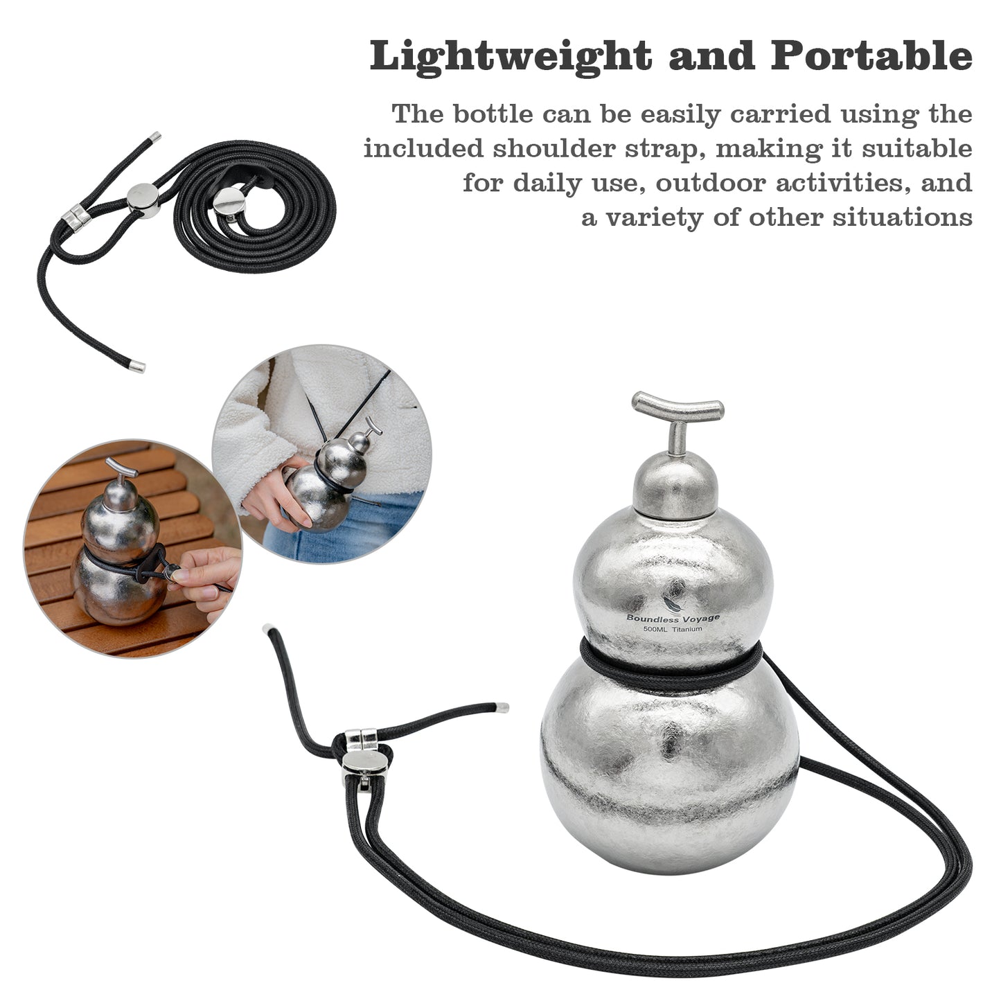 Boundless Voyage Premium Titanium Gourd Flask  | 500ml Crystallized Ice-Texture Canteen | Ultralight & Rustproof Alcohol Drinkware for Hiking & Camping