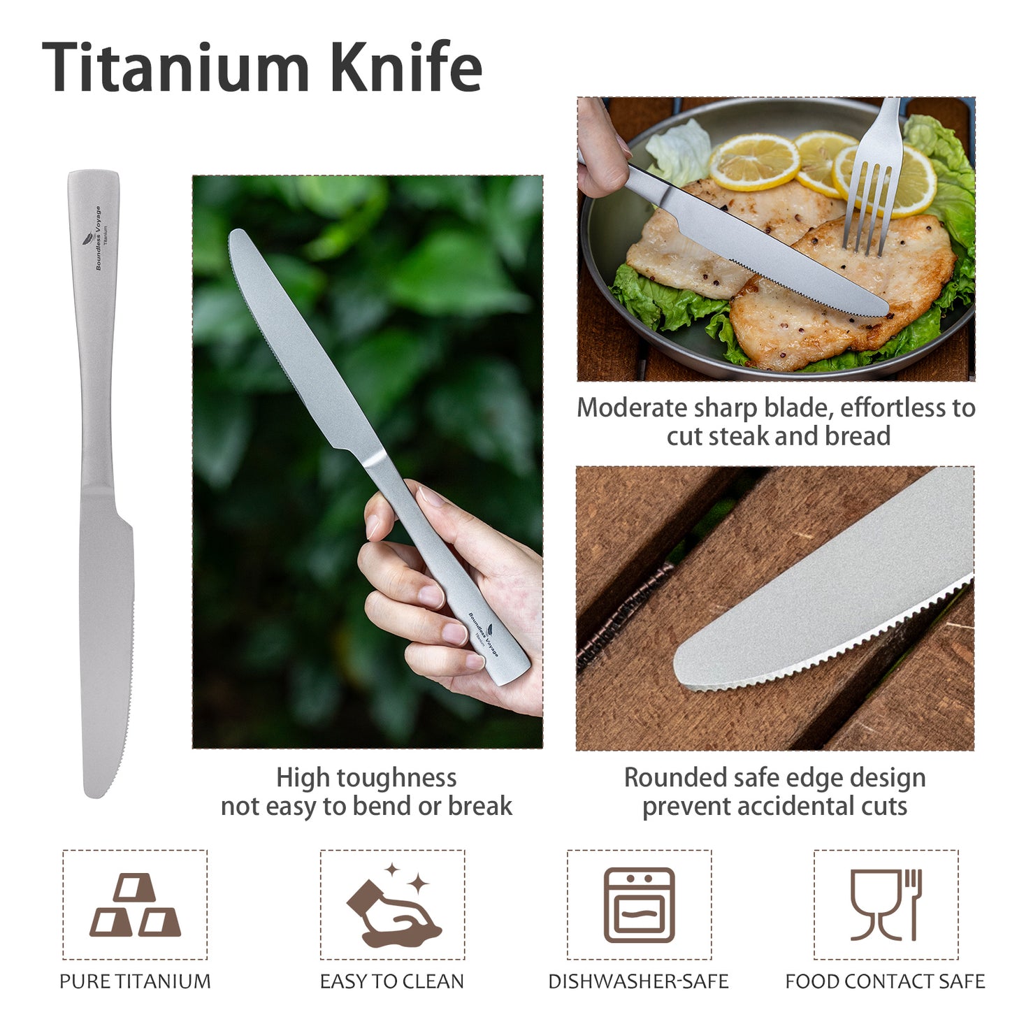 Boundless Voyage Titanium Flatware Set – Portable Outdoor Knife Fork Spoon Kit for Camping, Backpacking & Everyday Use
