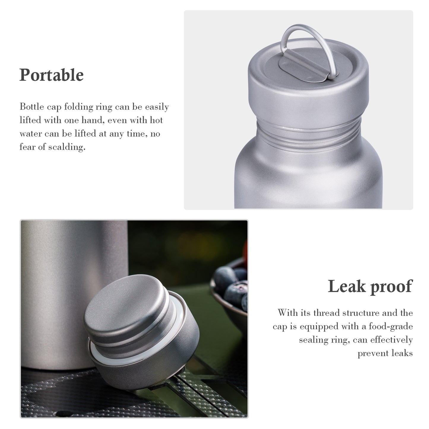 Boundless Voyage 800ml Pure Titanium Water Bottle with Titanium Lid | 27oz Ultralight Plastic-Free Sports Flask | Leakproof & Non-Toxic Metal Canteen for Cycling, Hiking & EDC