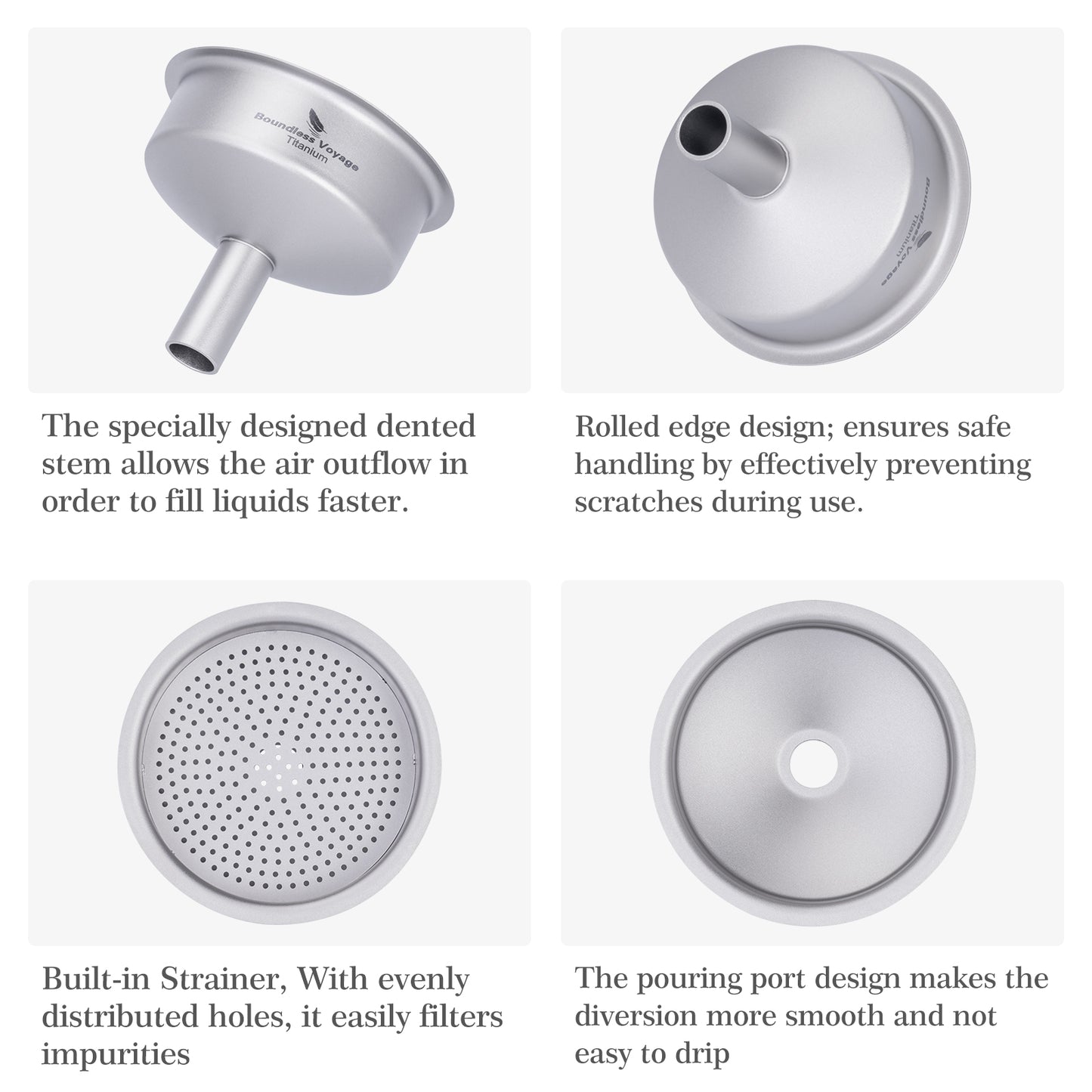 Boundless Voyage Ultralight Titanium Funnel | Food-Grade Portable Pouring Tool for Hip Flasks & Water Bottles | Mini Liquid & Powder Filter for Camping, Travel & Home Use