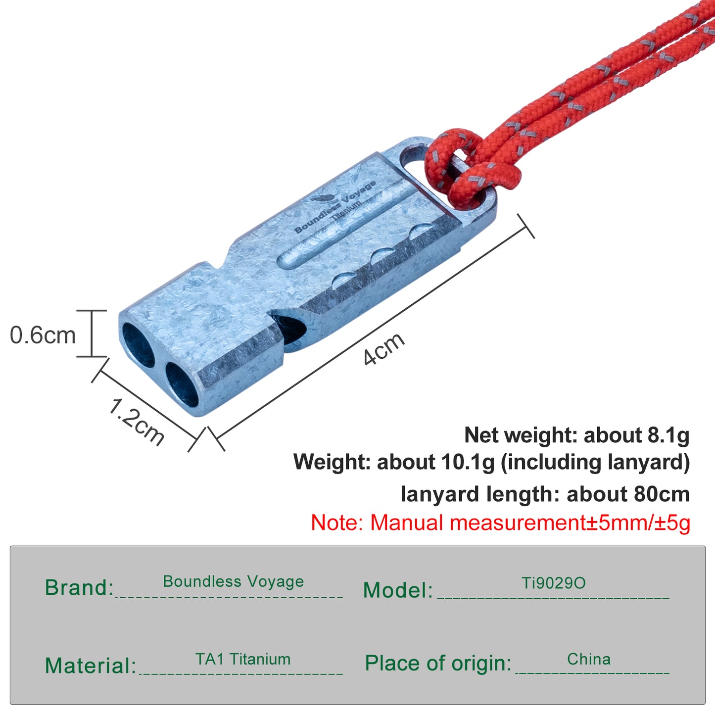 Boundless Voyage TA1 Titanium Dual Tube Survival Whistle – High Decibel Emergency Safety Whistle for Camping, Hiking, Backpacking & Outdoor Rescue