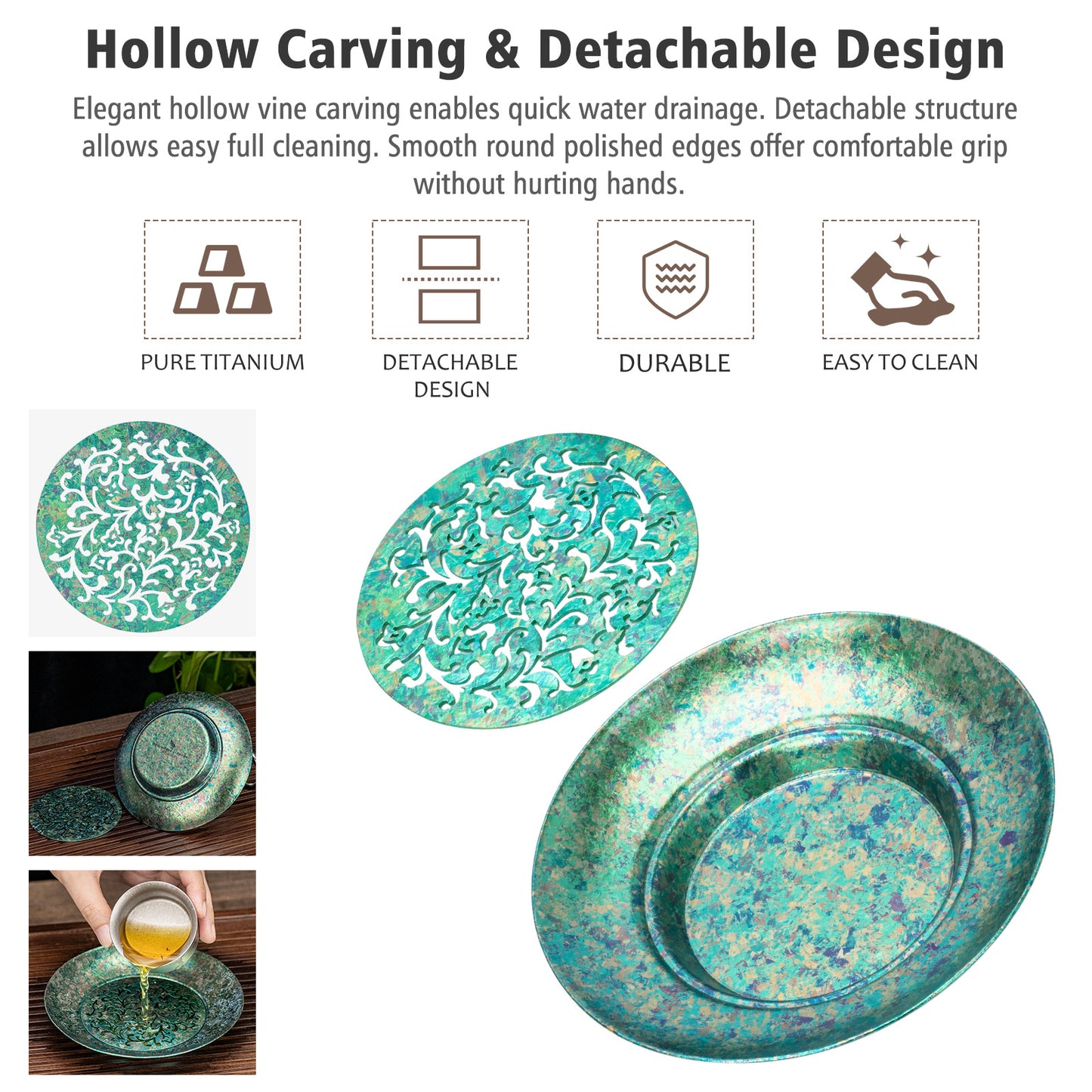 Boundless Voyage Titanium Tea Tray – Detachable Gongfu Tea Drain Tray with Water Storage for Home, Office & Travel