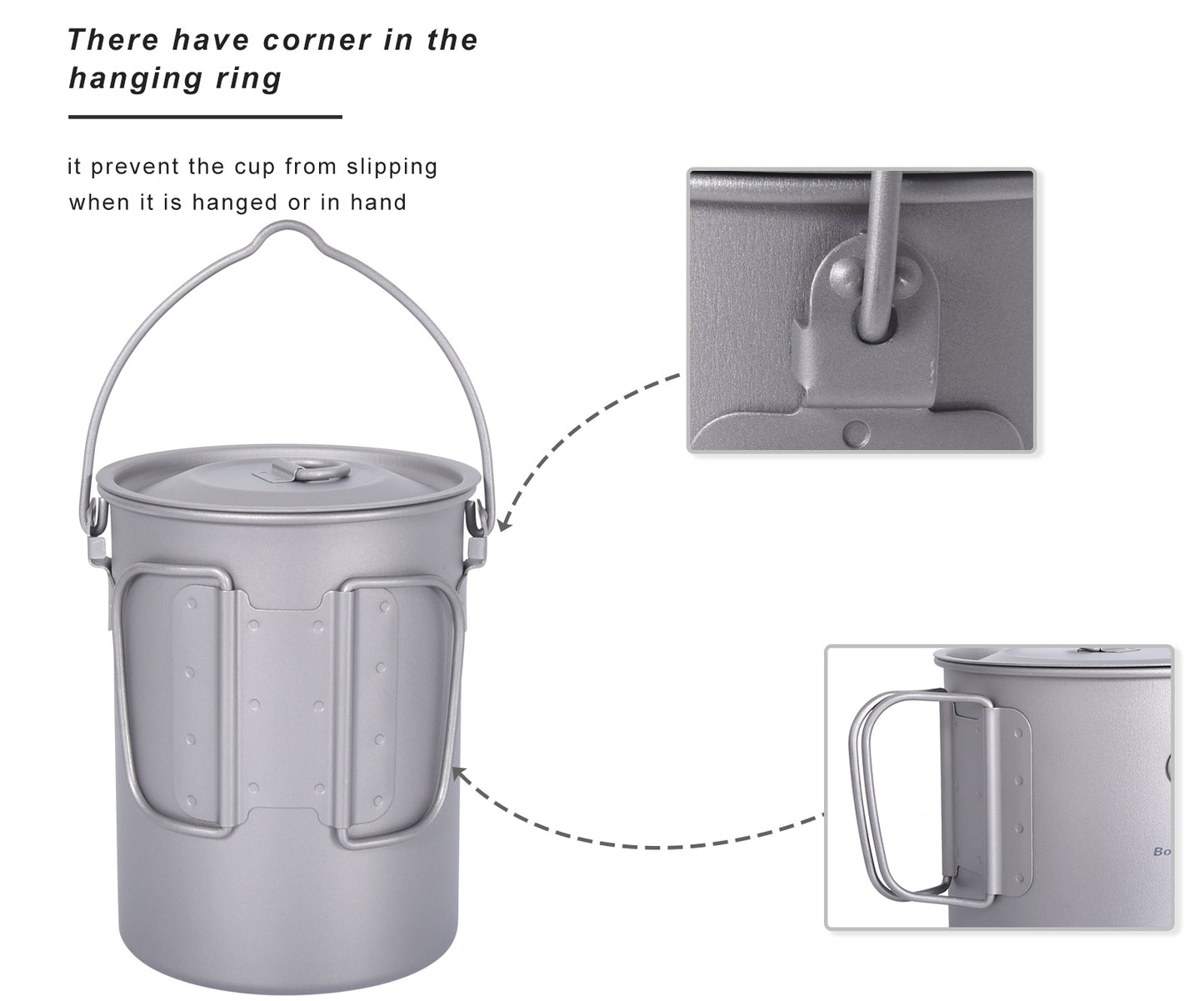 Boundless Voyage Titanium 900ml Camping Mug Pot – Ultralight Hanging Cup with Folding Handle for Hiking, Cooking & Outdoor Use