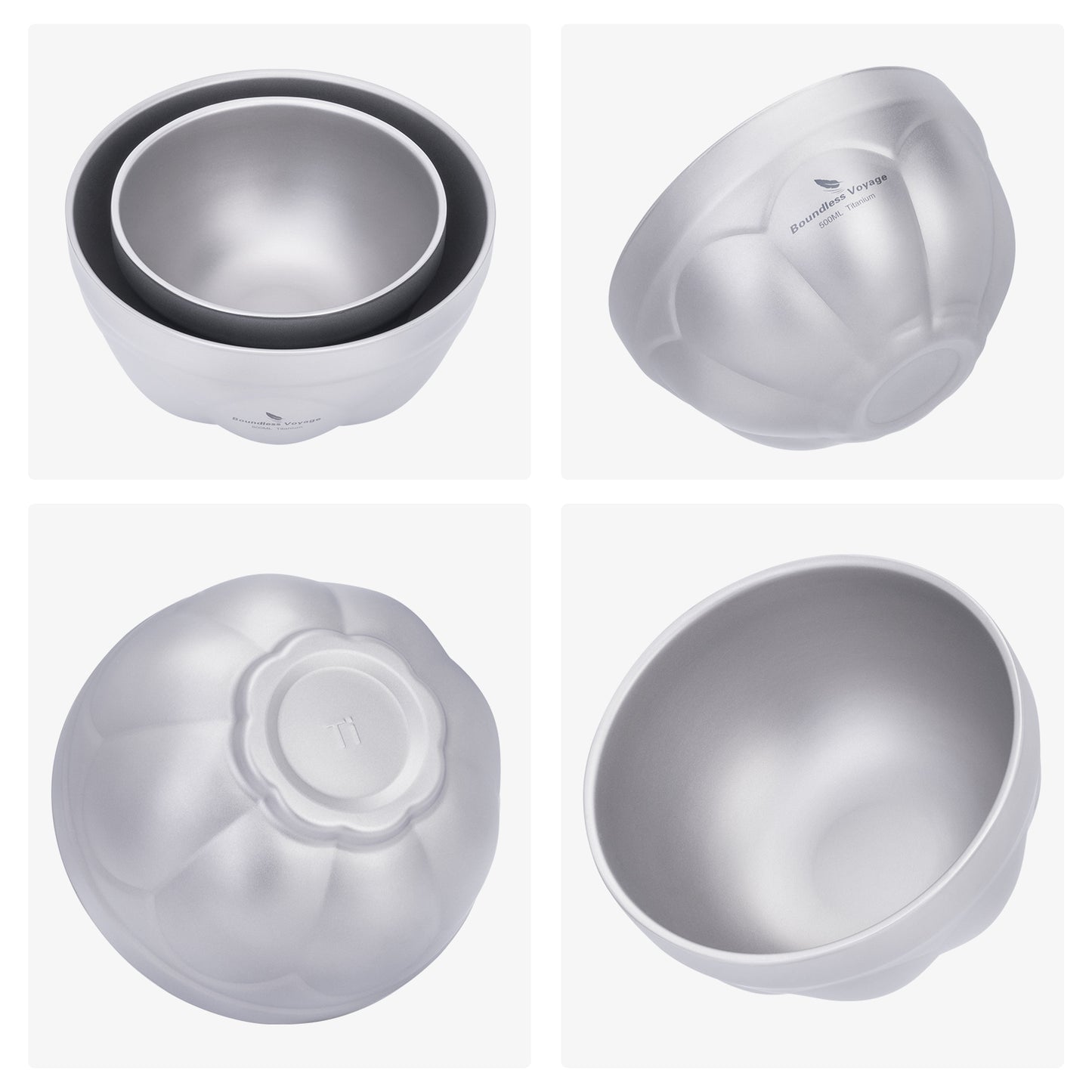 Boundless Voyage Titanium Double-Wall Bowl Set – 500ml & 800ml Insulated Camping Bowls for Soup, Oatmeal & Outdoor Dining