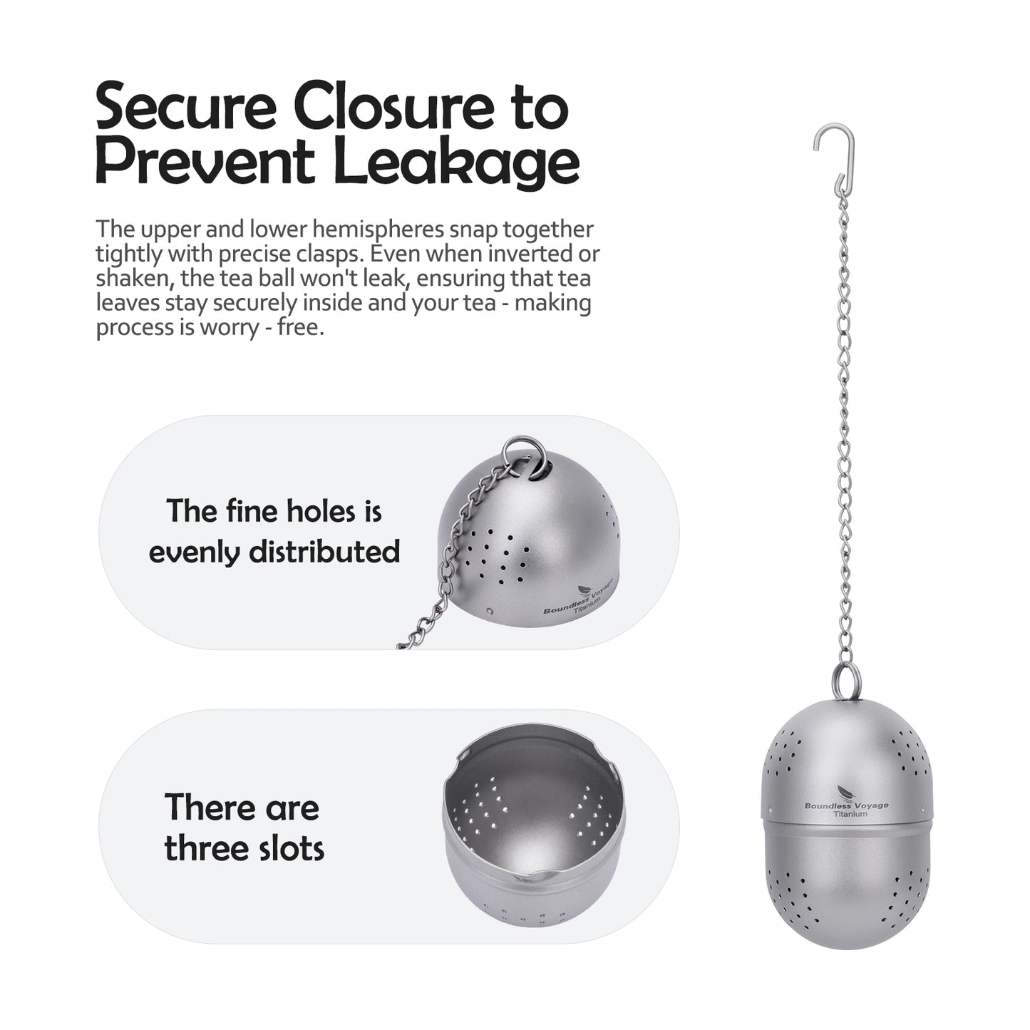 Boundless Voyage Titanium Tea Ball Infuser  Ultralight Tea Strainer with Extended Chain for Loose Tea  Spices