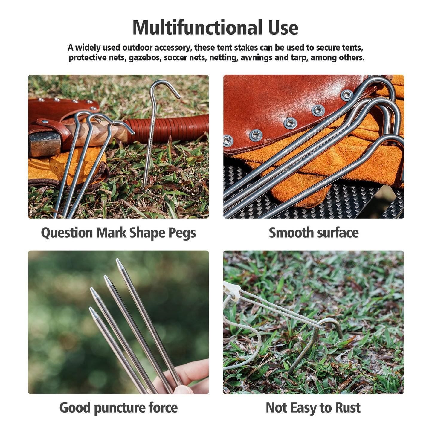 Boundless Voyage Heavy-Duty Titanium Tent Stakes 6pcs – Thickened Ultralight Camping Pegs for Hard Ground & Outdoor Use