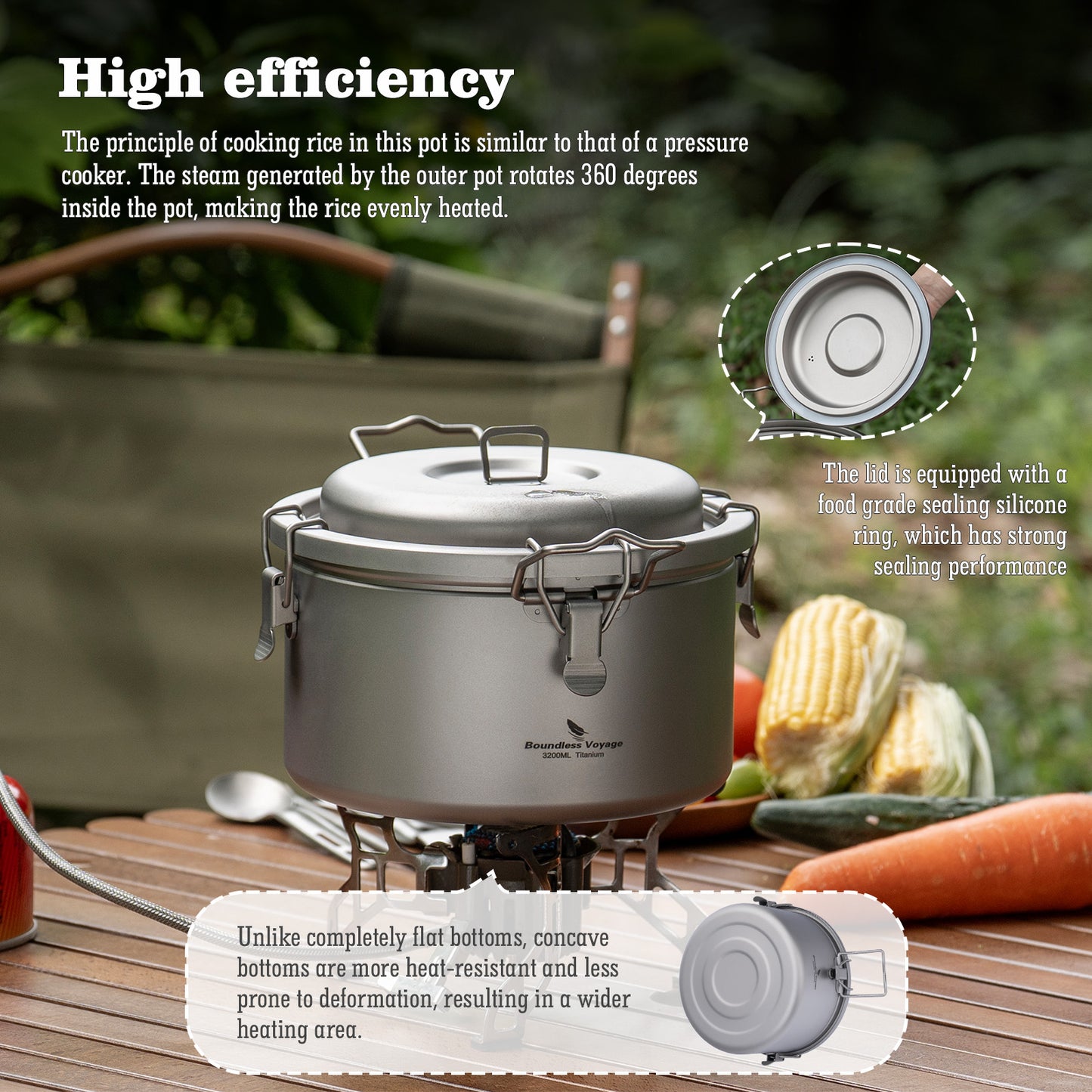 Boundless Voyage 3.2L Titanium Rice Cooker Set – Ultralight Camping Pot with Non-Porous Inner Liner for Outdoor Cooking