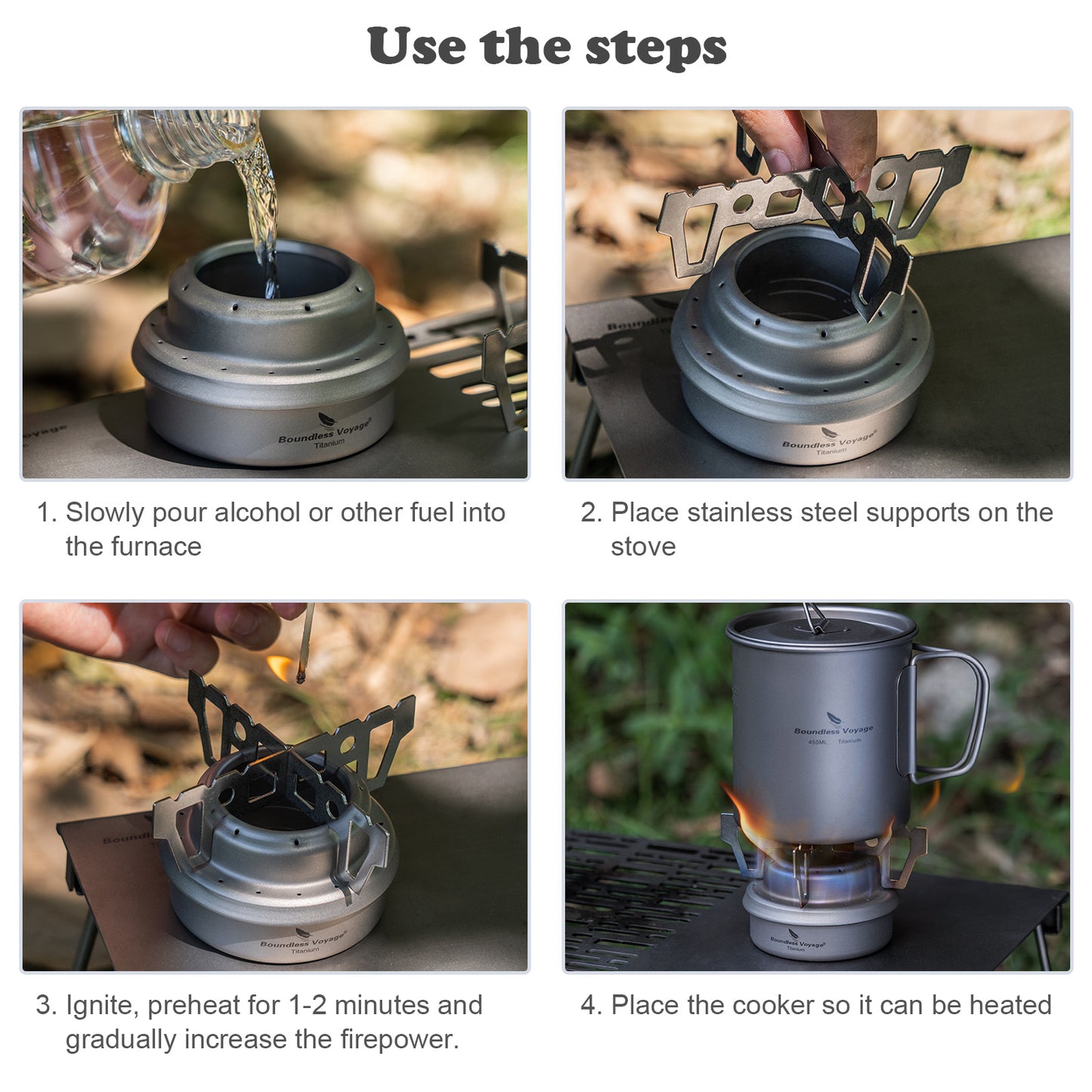 Boundless Voyage Titanium Alcohol Stove For Outdoor Camping Mini Stove Lightweight