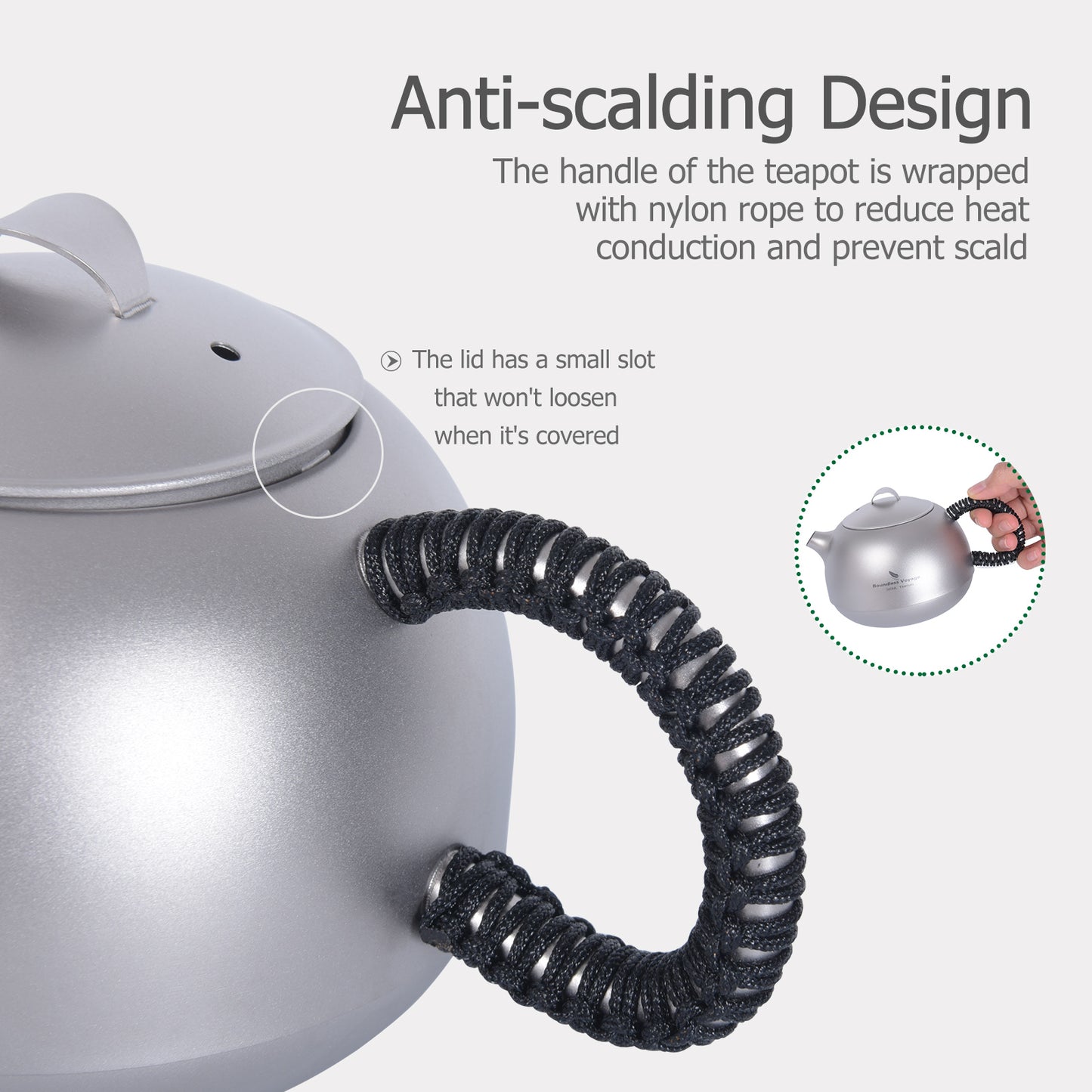 Boundless Voyage Titanium Kung Fu Tea Set | 380ml Kettle & 3PCS 25ml Cups | Anti-Scald Ultralight Tea Maker for Camping, Hiking & Travel