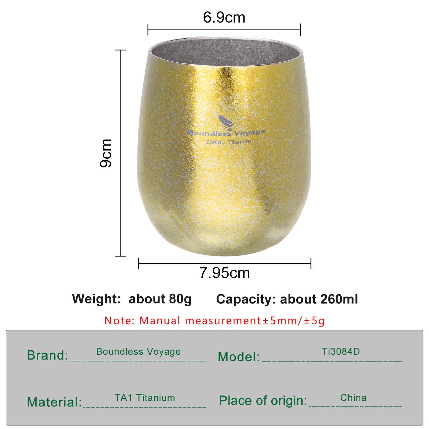 Boundless Voyage Titanium Double-Wall Cup – Ultralight TA1 Camping Coffee Mug for Travel, Hiking & Outdoor Use