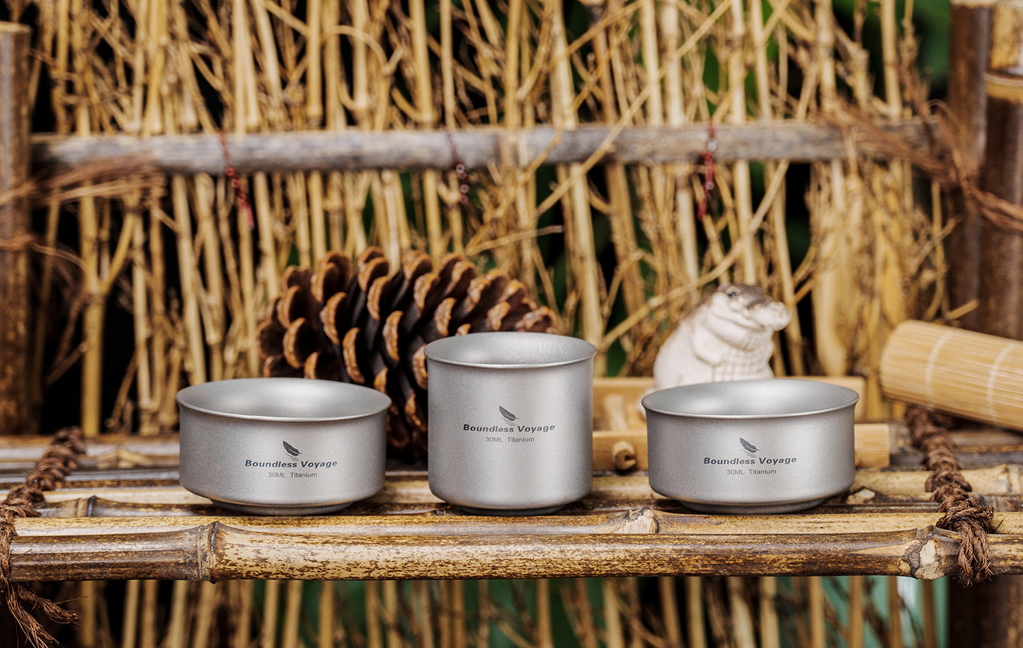 Boundless Voyage 3-Piece Titanium Double-Walled Tea Cup Set | 30ml Mini Insulated Coffee Mugs | Anti-Scald Ultralight Tasting Cups for Camping