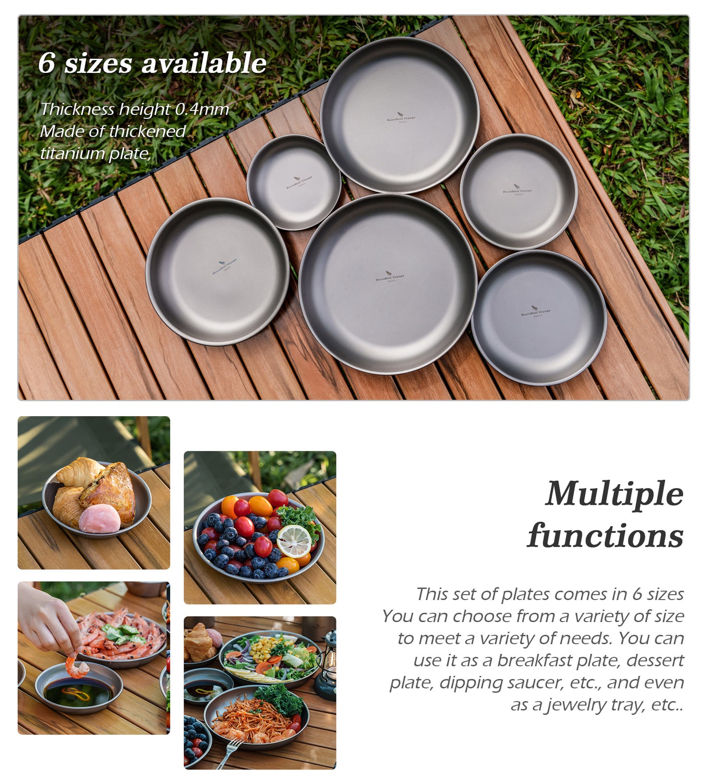 Boundless Voyage Titanium Camping Plates – Ultralight TA1 Titanium Dinner Plates for Camping, Hiking, Backpacking & Everyday Dining