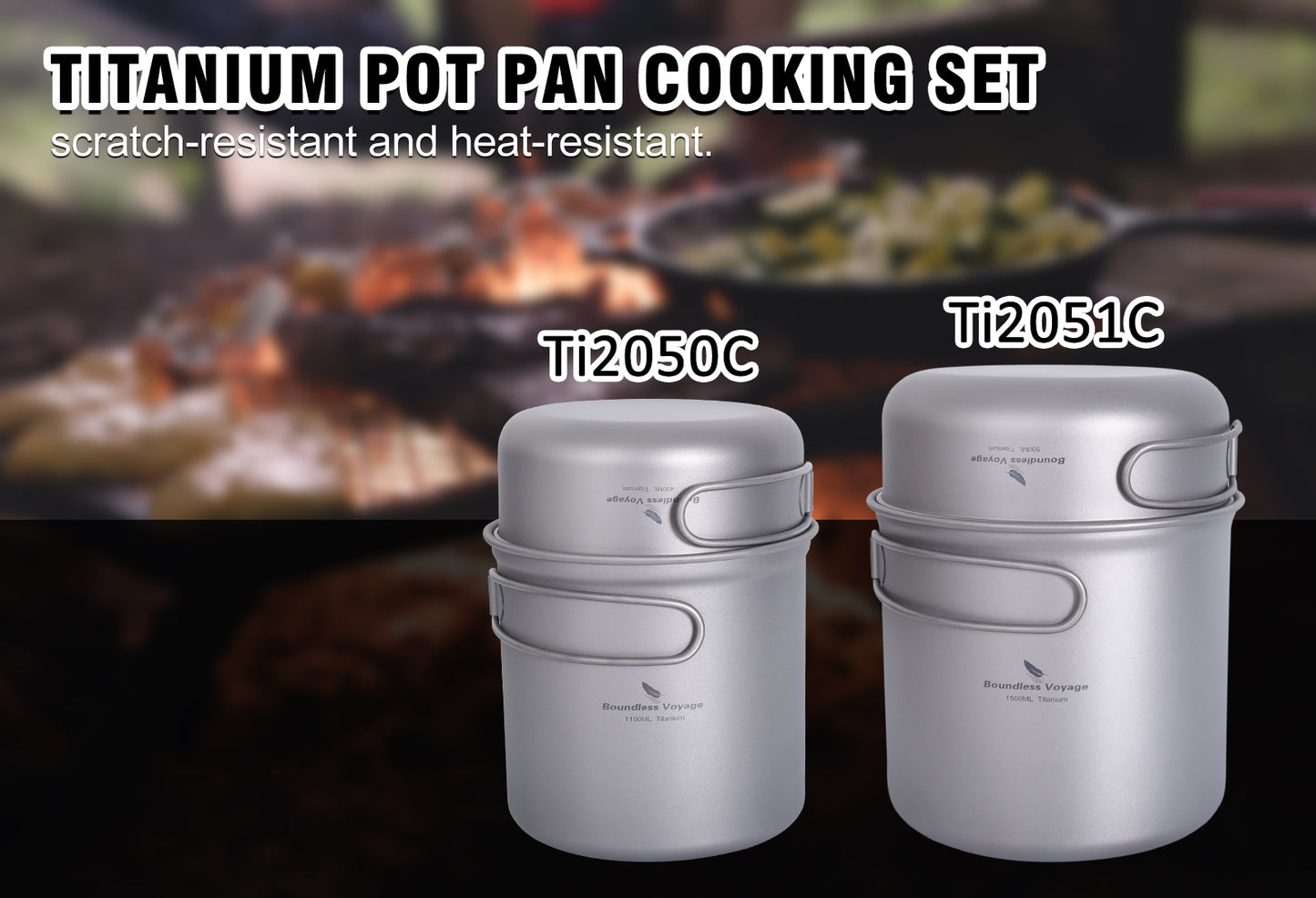 Boundless Voyage Titanium Pot Pan Set 400ml+500ml+1100ml+1500ml– Ultralight Camping Cookware (1100ml / 1500ml), Nesting TA1 Titanium Mug Plate Set for Backpacking & Hiking