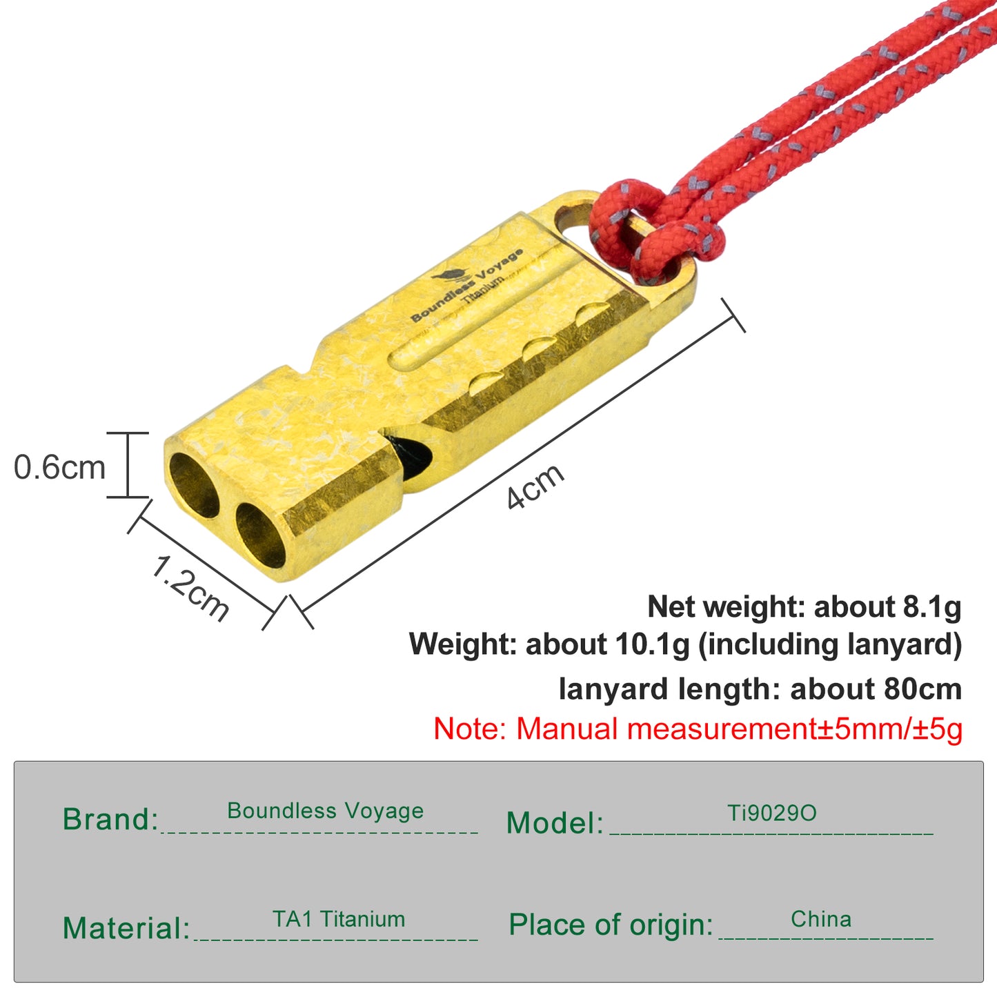Boundless Voyage TA1 Titanium Dual Tube Survival Whistle – High Decibel Emergency Safety Whistle for Camping, Hiking, Backpacking & Outdoor Rescue