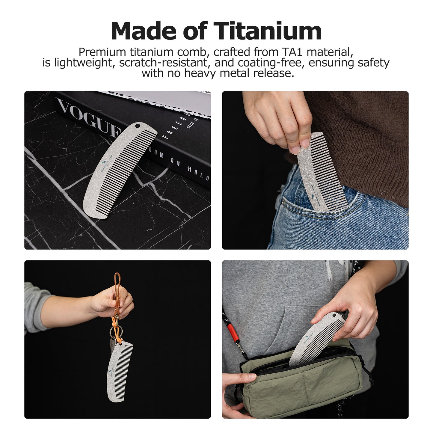 Boundless Voyage Titanium Crescent Hair & Beard Comb – Lightweight Unisex Grooming Tool for Home & Travel