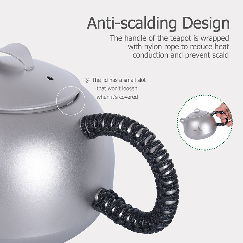 Boundless Voyage 380ml Titanium Teapot | Anti-Scald Handle & Lid | Ultralight 117g Mini Kettle for Camping, Coffee & Tea Maker