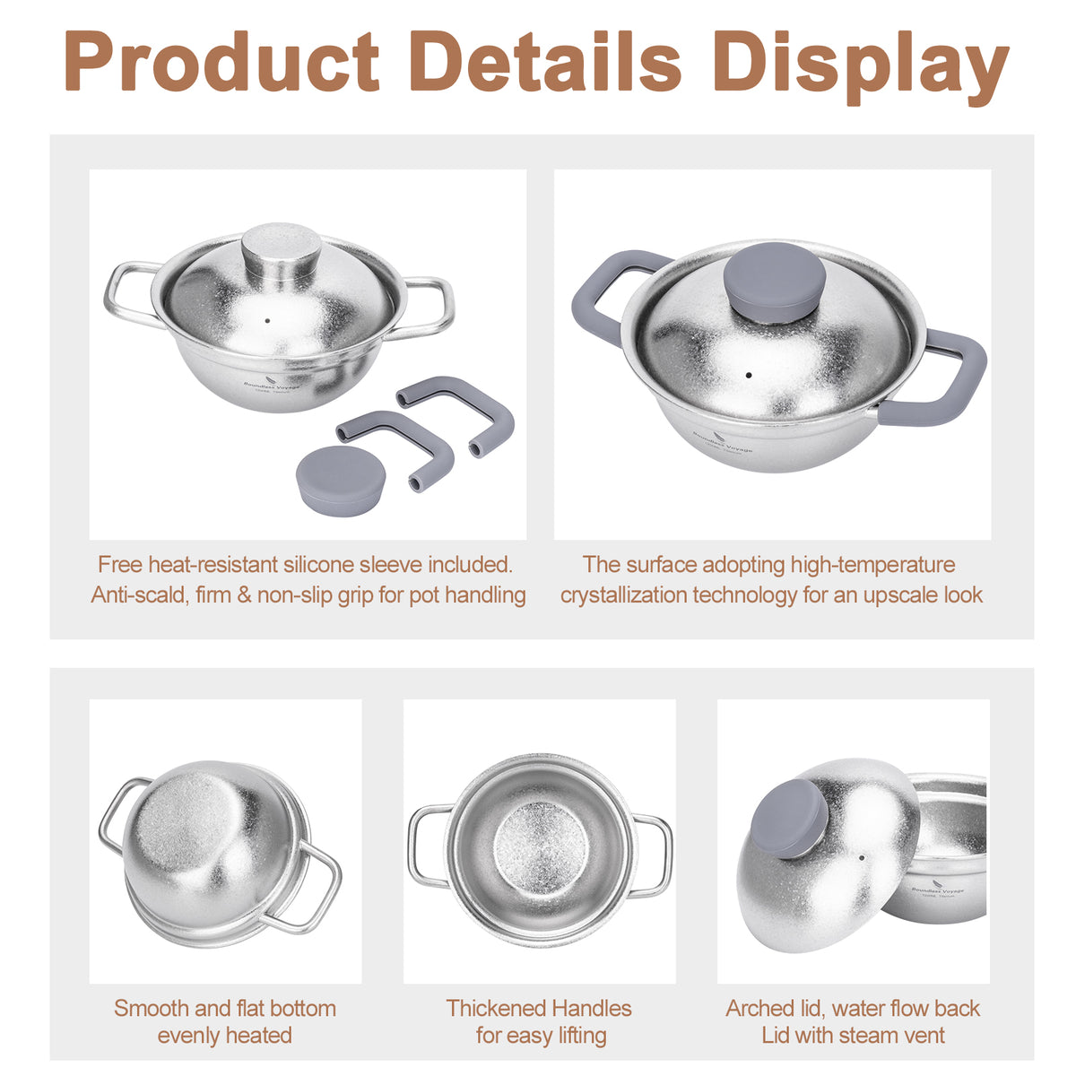 Boundless Voyage 1200ml Pure Titanium Cooking Pot with Lid – 1.2L Non-Coated Soup Pot for Camping, Hot Pot & Home Cooking