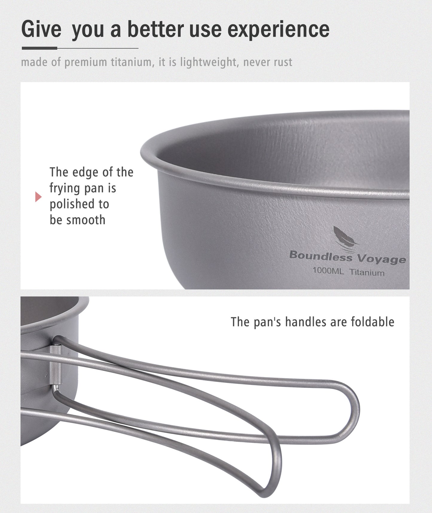 Boundless Voyage Titanium Frying Pan with Folding Handles & Lid – Ultralight Outdoor Camping Skillet & Griddle | Durable, Portable & Eco-Friendly Tableware