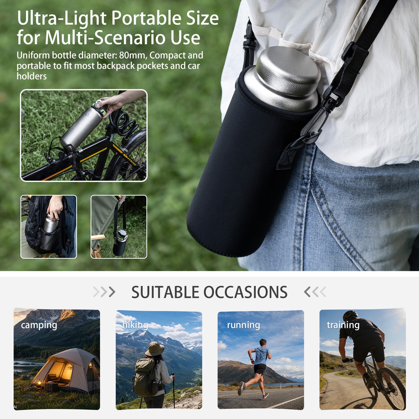 Boundless Voyage 950ml Titanium Water Bottle with Lids – TA1 Ultralight Wide Mouth Canteen for Hiking, Camping & Travel