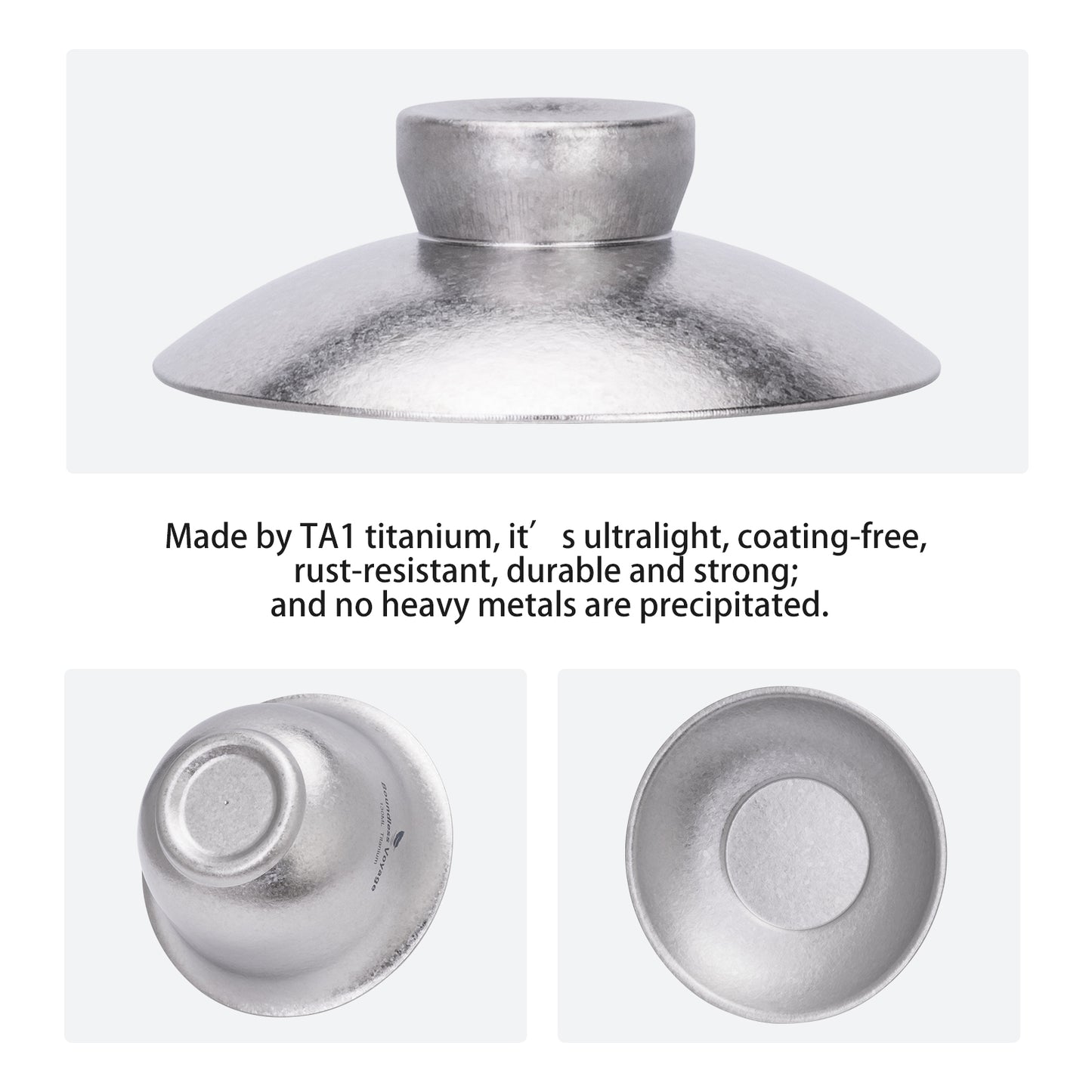 Boundless Voyage 130ml Crystallized Titanium Gaiwan Set | Ultralight 121g Chinese Kung Fu Tea Bowl | Double-Walled Anti-Scald Teacup with Lid & Saucer