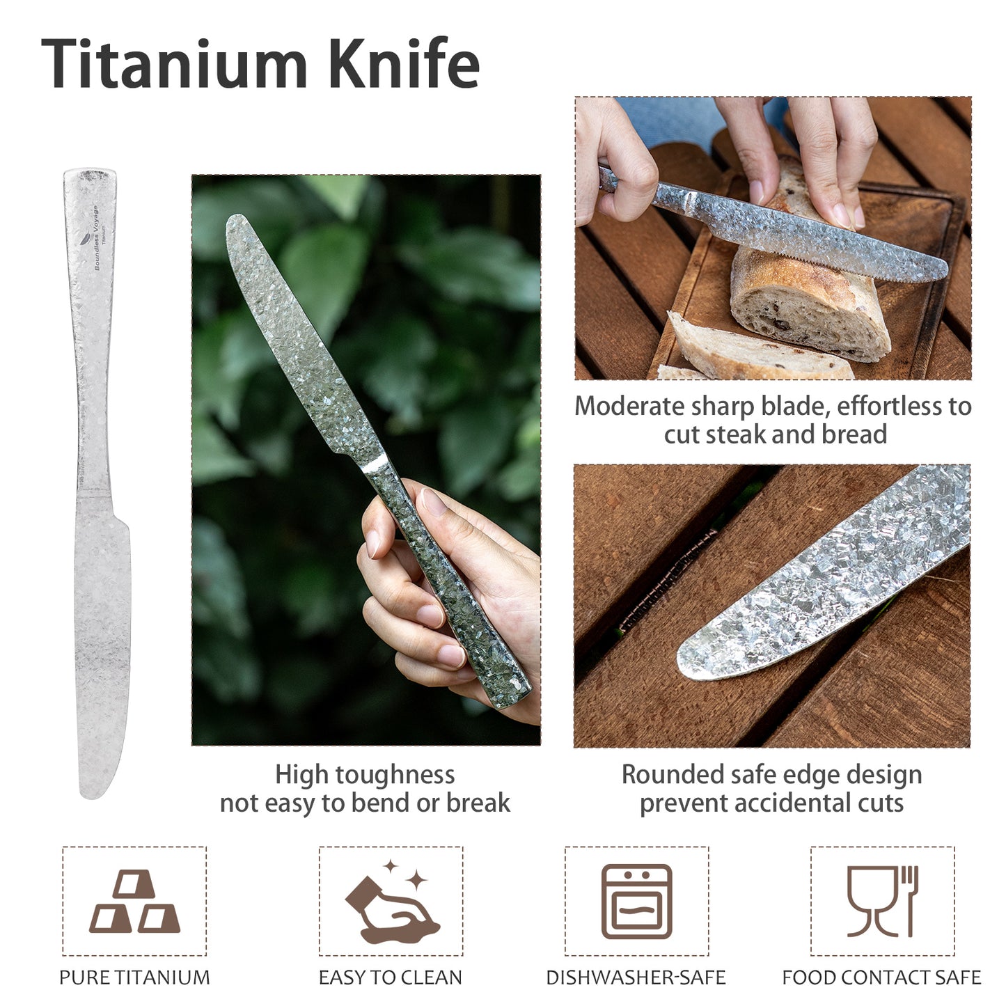 Boundless Voyage Titanium Flatware Set – Portable Outdoor Knife Fork Spoon Kit for Camping, Backpacking & Everyday Use