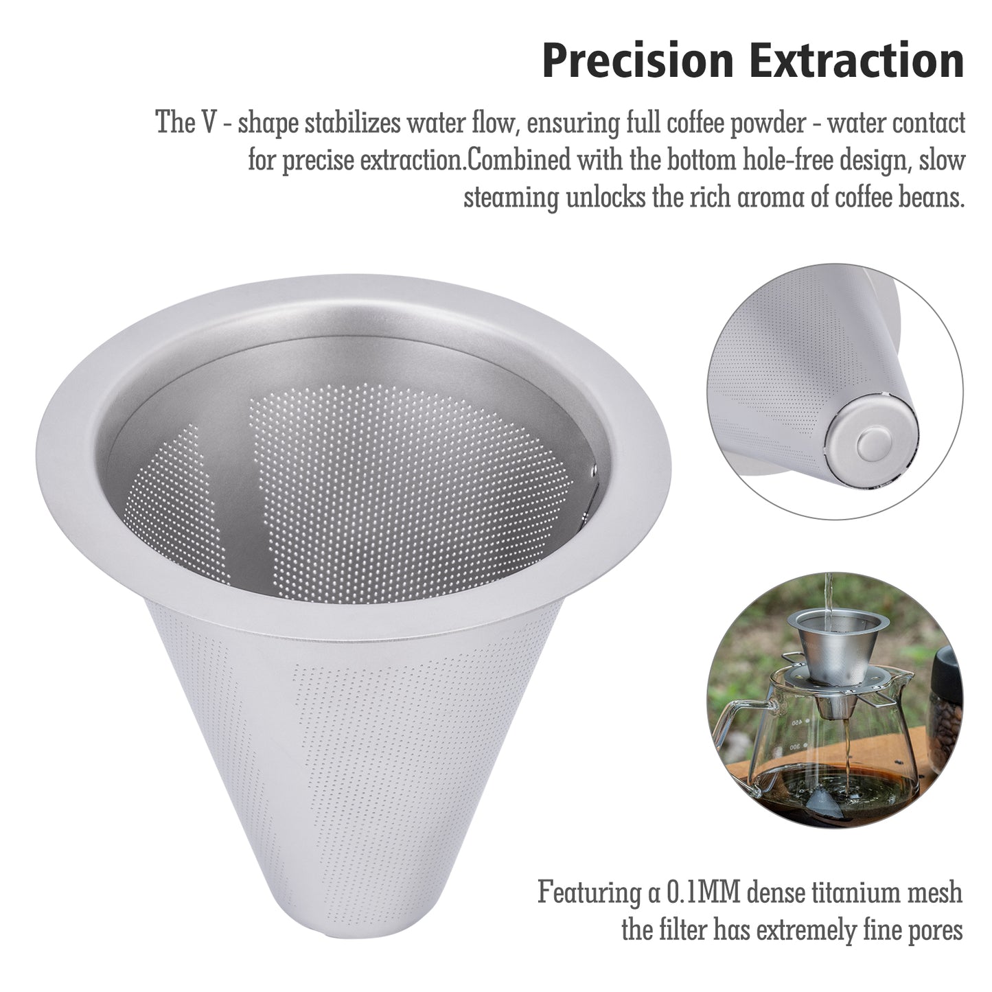 Boundless Voyage Pour Over Coffee Dripper,Titanium Coffee Filter With Foldable Holder Metal Cone Filter Paperless Reusable Portable for Home, Work, Outdoor Travel, Camping