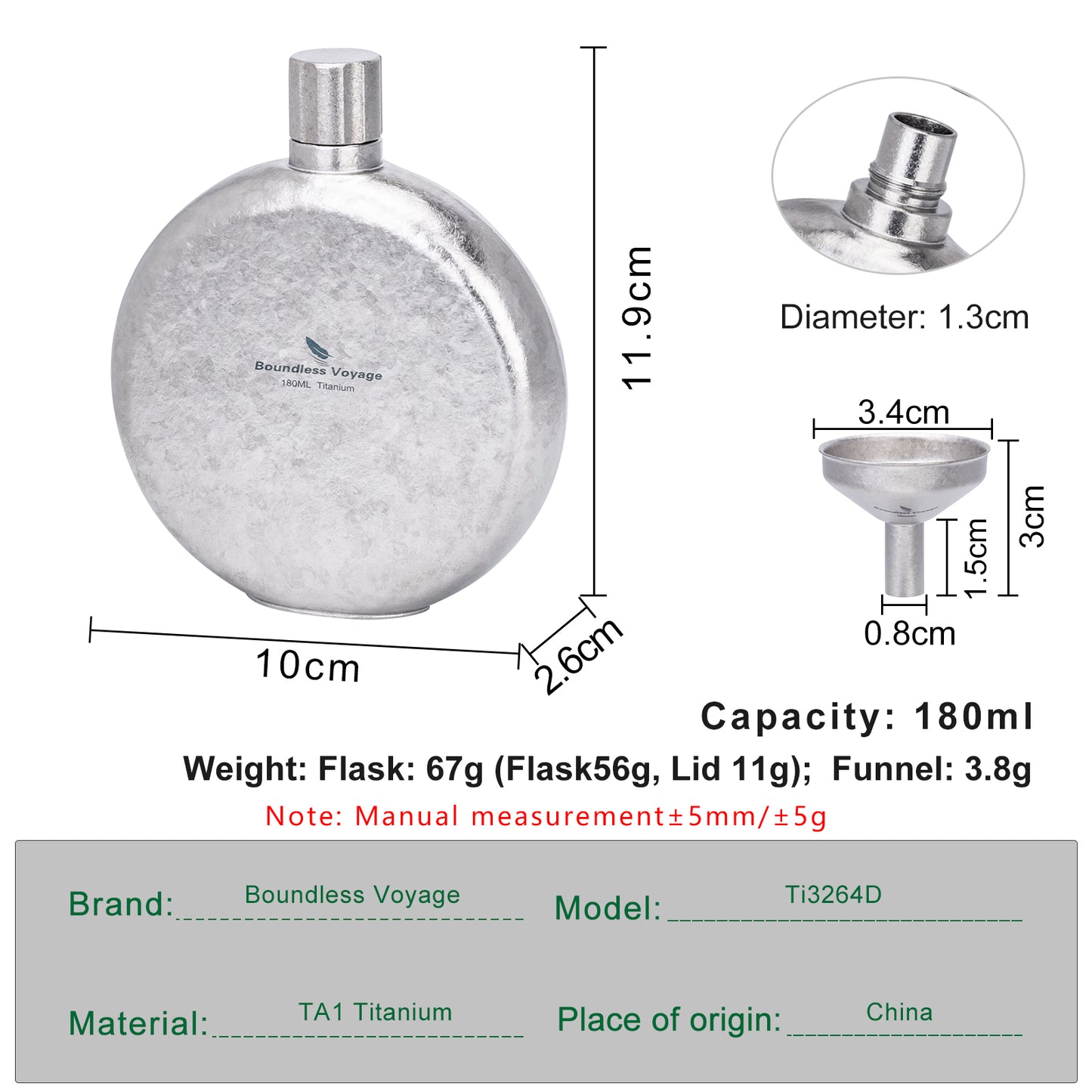 Boundless Voyage 180ml Crystallized Titanium Hip Flask | Luxury Ice-Texture Round Whiskey Bottle with Funnel | Ultralight & Non-Toxic Liquor Flagon for Gifting, EDC & Travel