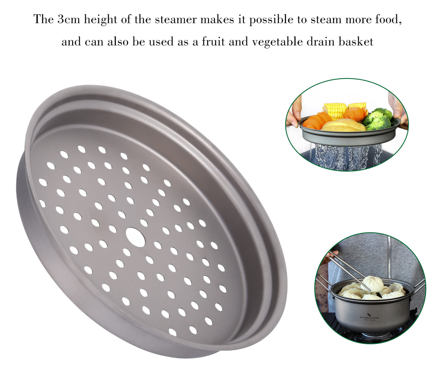 Boundless Voyage Titanium Steamer Pot Set with Lid – Ultralight Camping Stockpot & Steaming Kit, TA1 Titanium Outdoor Cookware for Backpacking, Hiking & Healthy Cooking