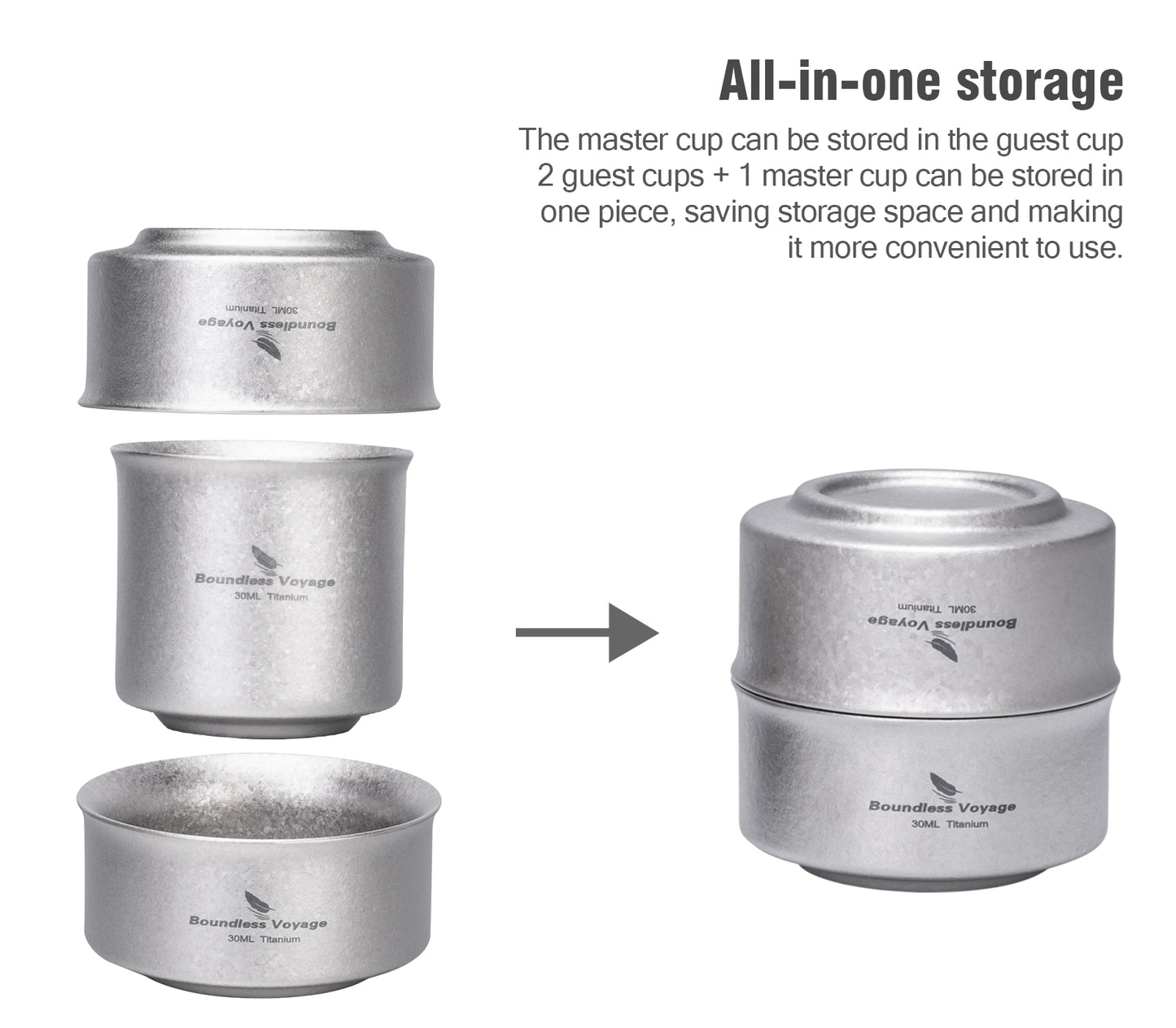 Boundless Voyage Titanium Teapot Set 180ml – Ultralight Tea Set with 3  30ml Cups for Camping, Travel & Home Tea Brewing