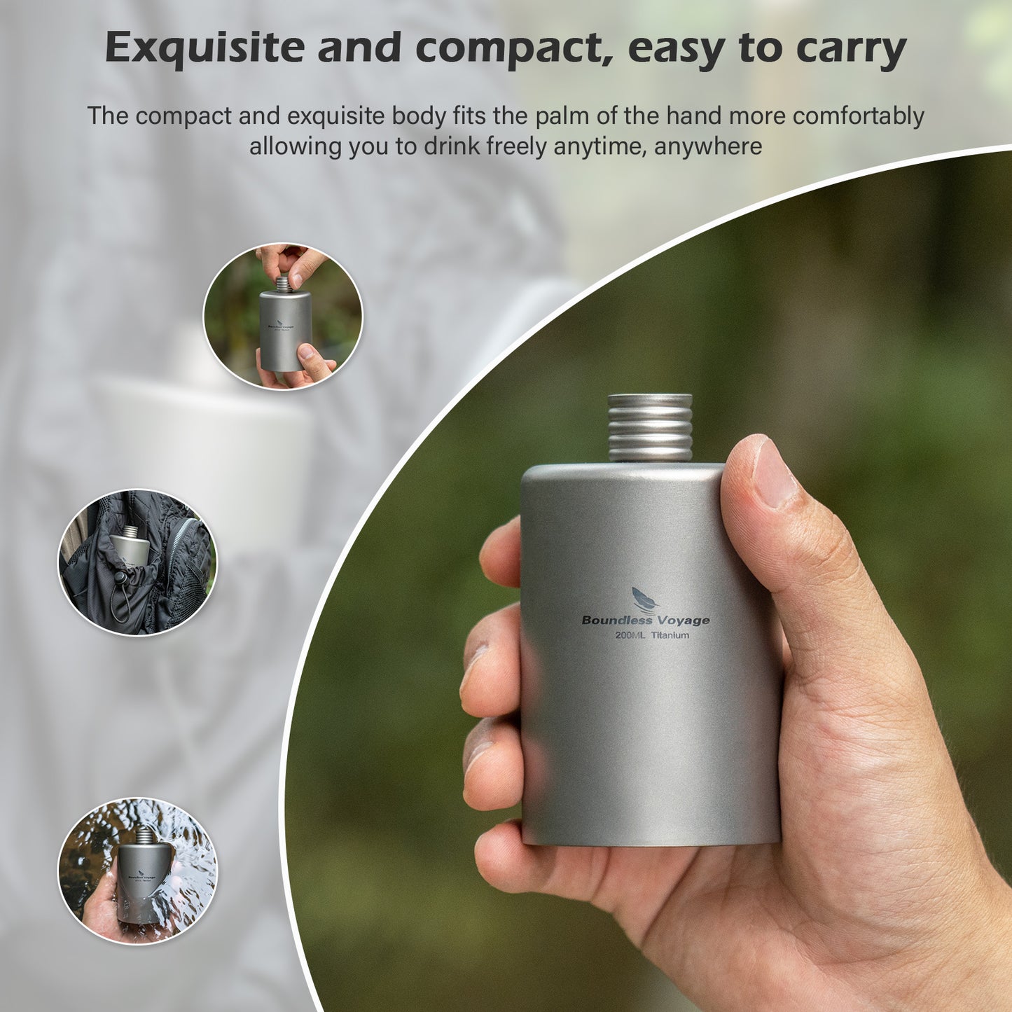 Boundless Voyage 200ml Titanium Pocket Flagon – Ultralight Portable Hip Flask for Camping, Hiking, Travel & Outdoor Adventures