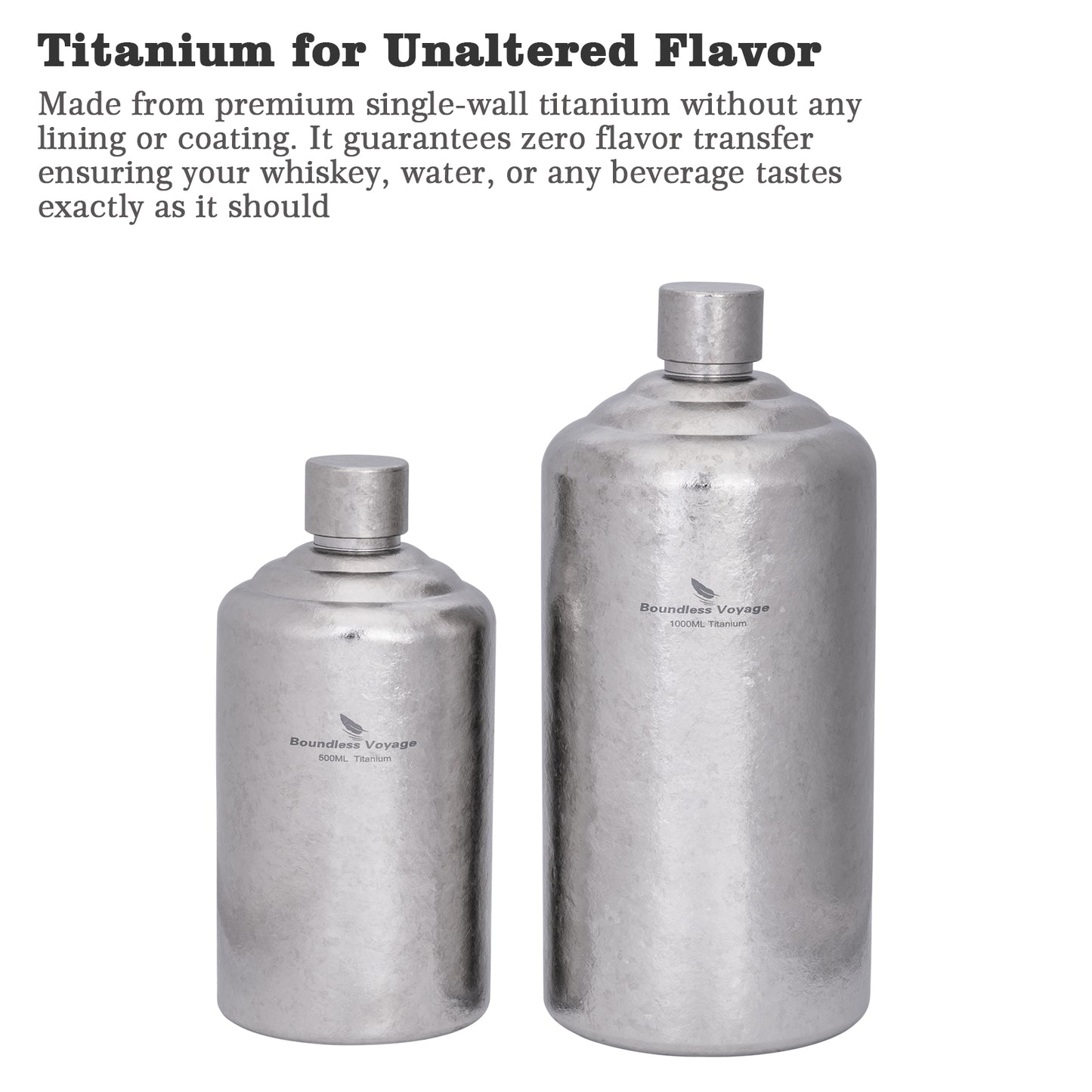 Boundless Voyage 500ml Pure Titanium Hip Flask | Ultralight Leakproof Whiskey & Spirit Bottle | Coating-Free Healthy Liquor Flask for Camping, Hiking & Travel