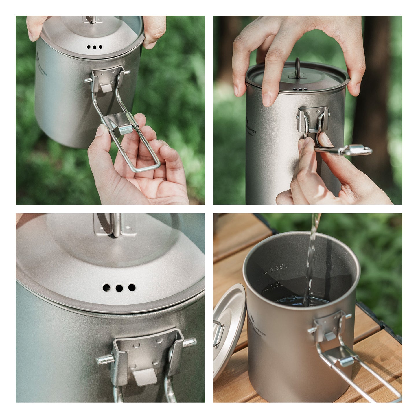 Boundless Voyage TA1 Titanium Outdoor Pot with Lid – Ultralight Folding Handle Camping, Hiking & Picnic Cookware